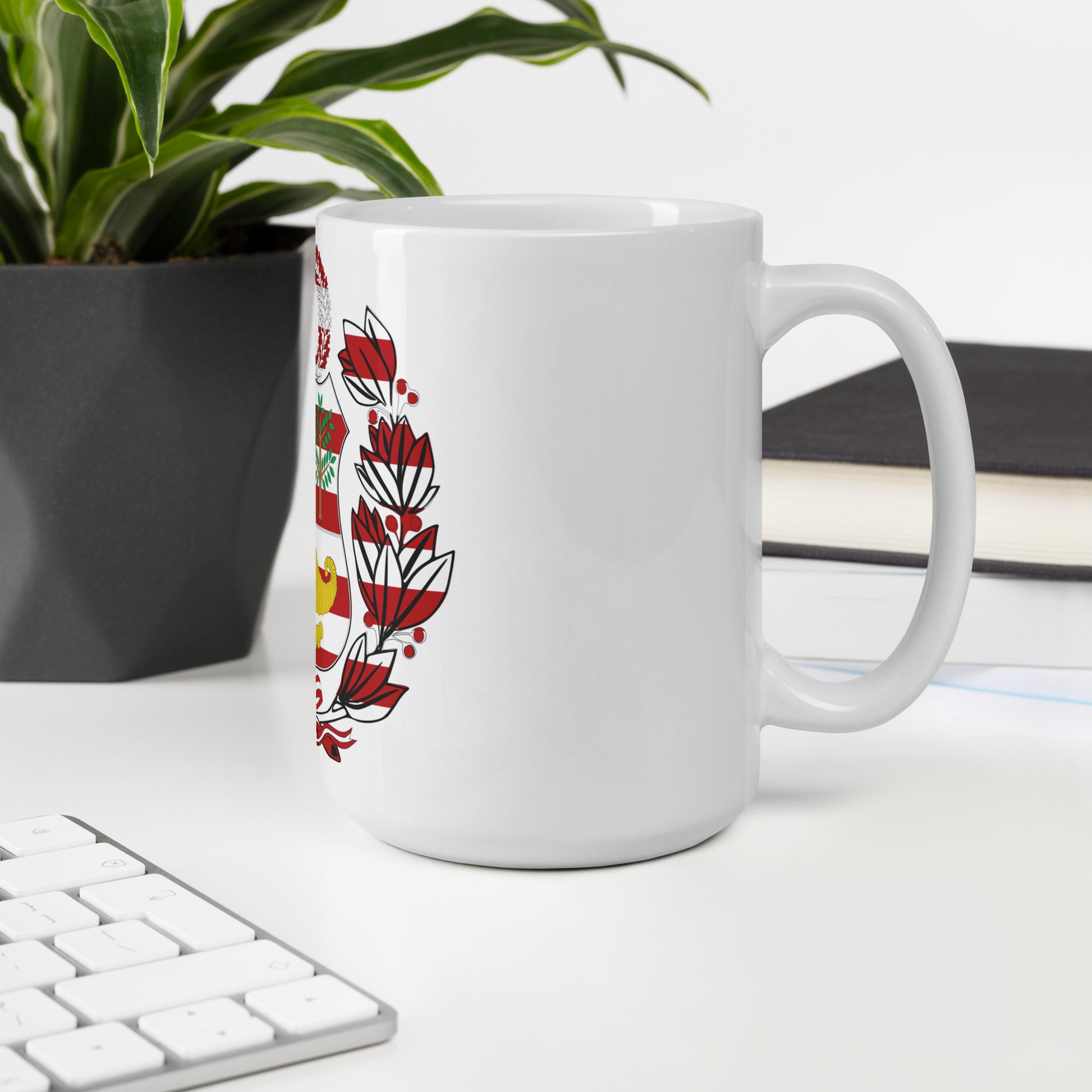 Peruvian American 15oz white mug in office space