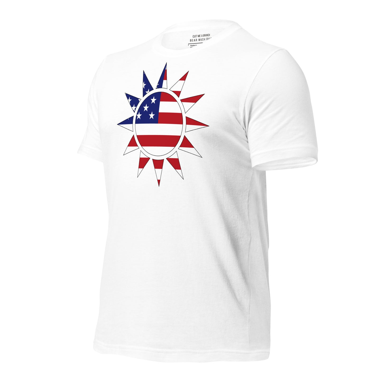 Taiwanese American white t-shirt made in USA left front