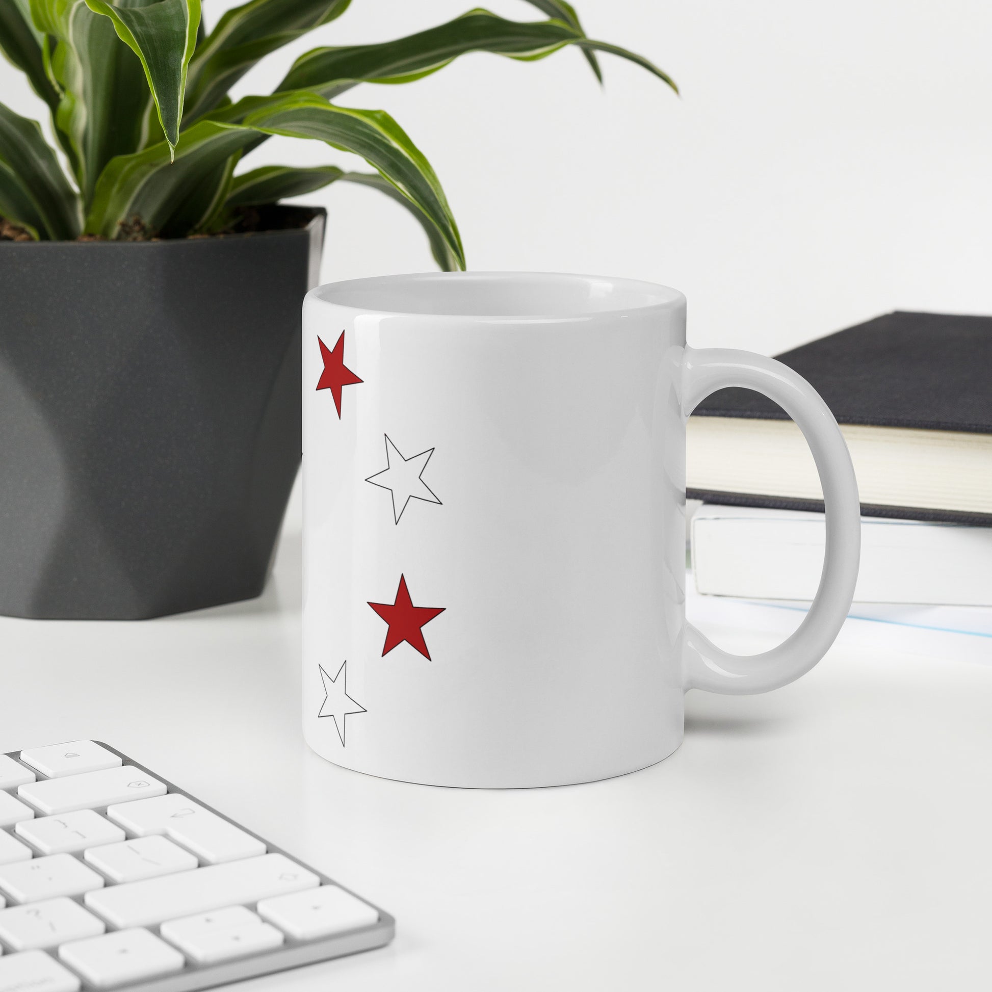 Chinese American 11oz white mug in office space