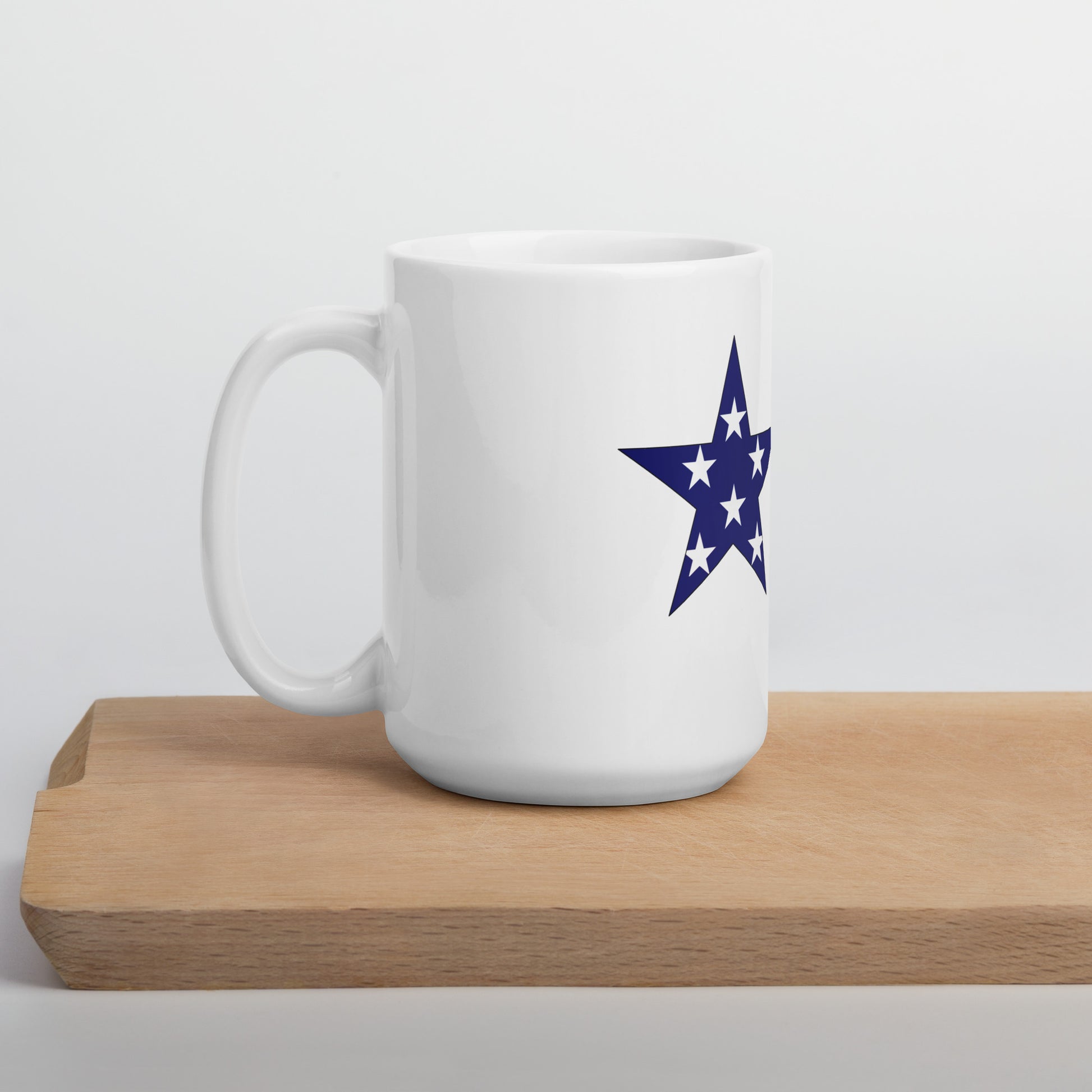 Chinese American 15oz white mug on wooden board