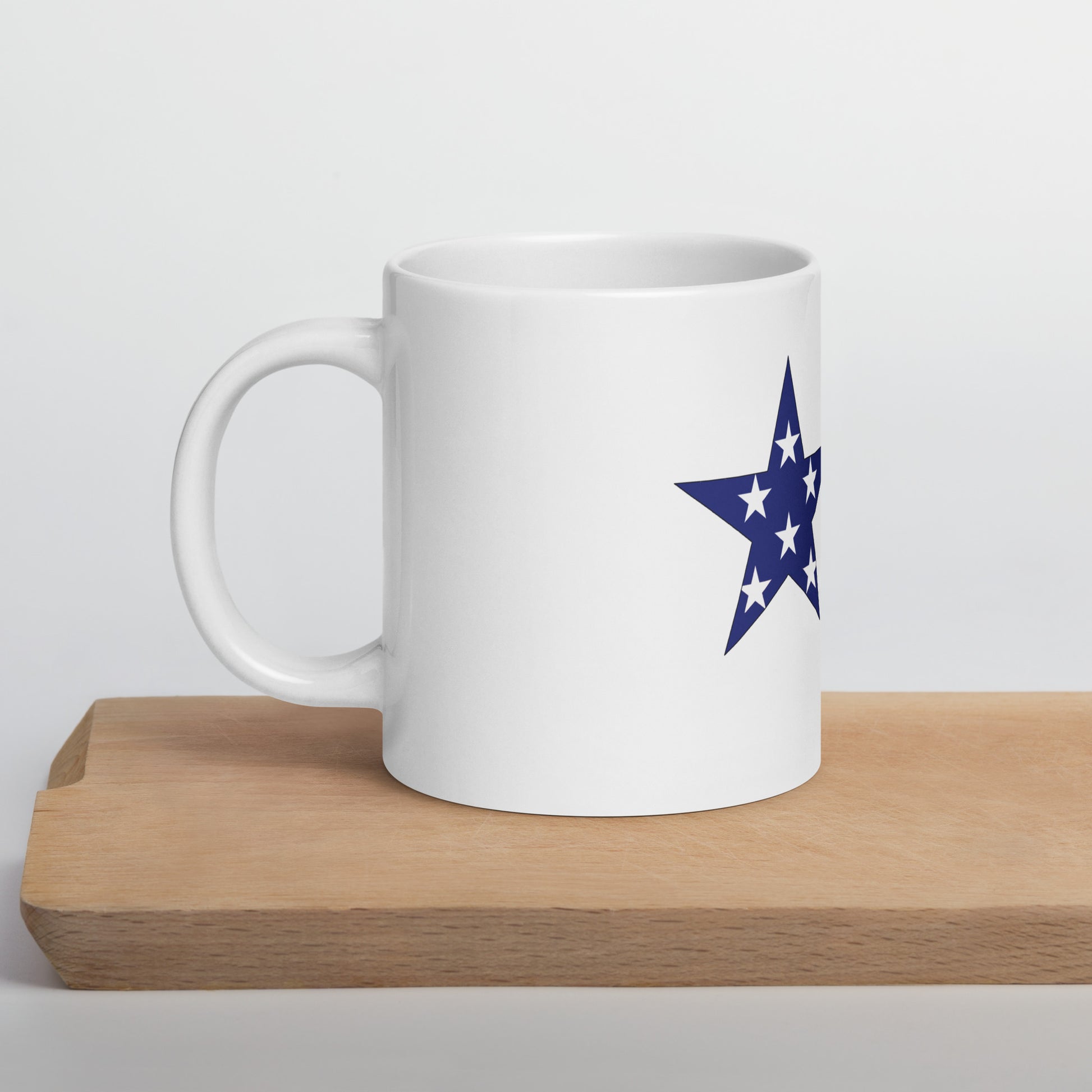 Chinese American 20oz white mug on wooden board