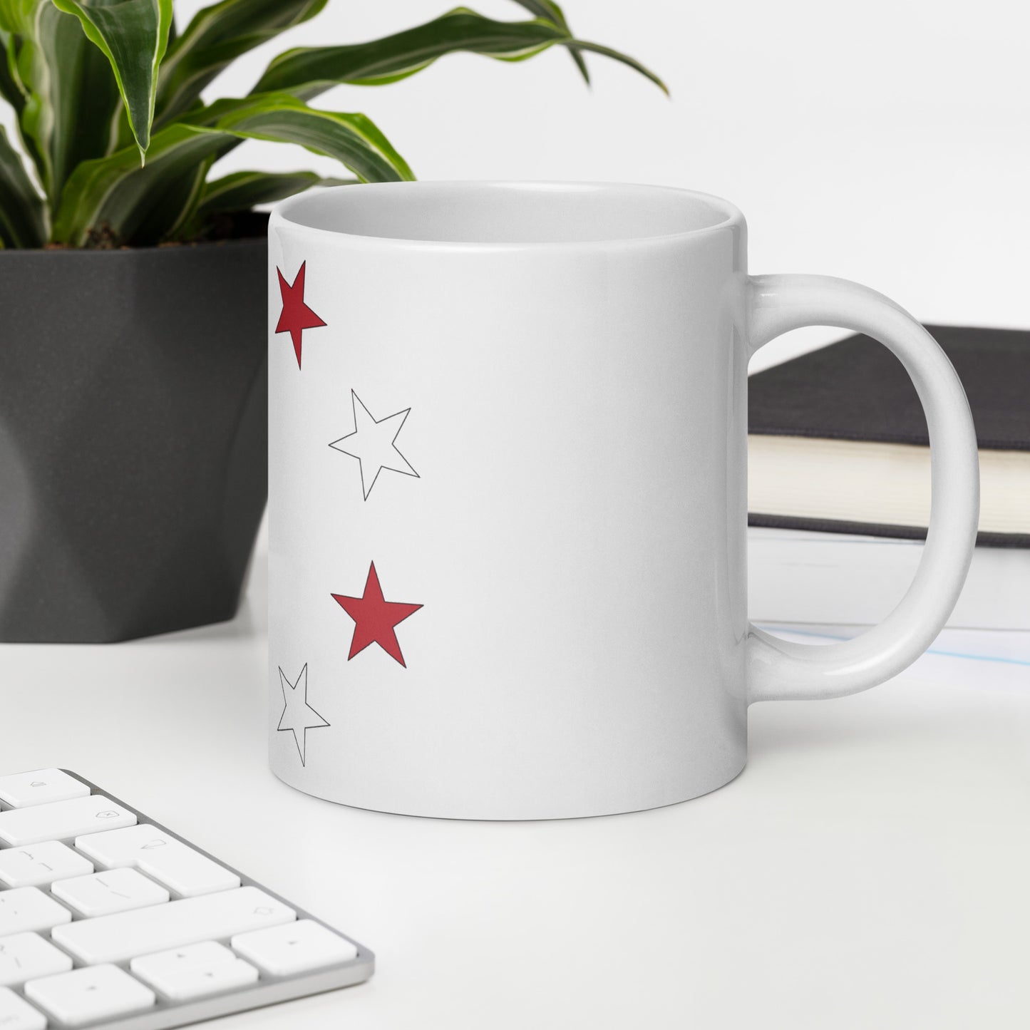 Chinese American 20oz white mug in office space