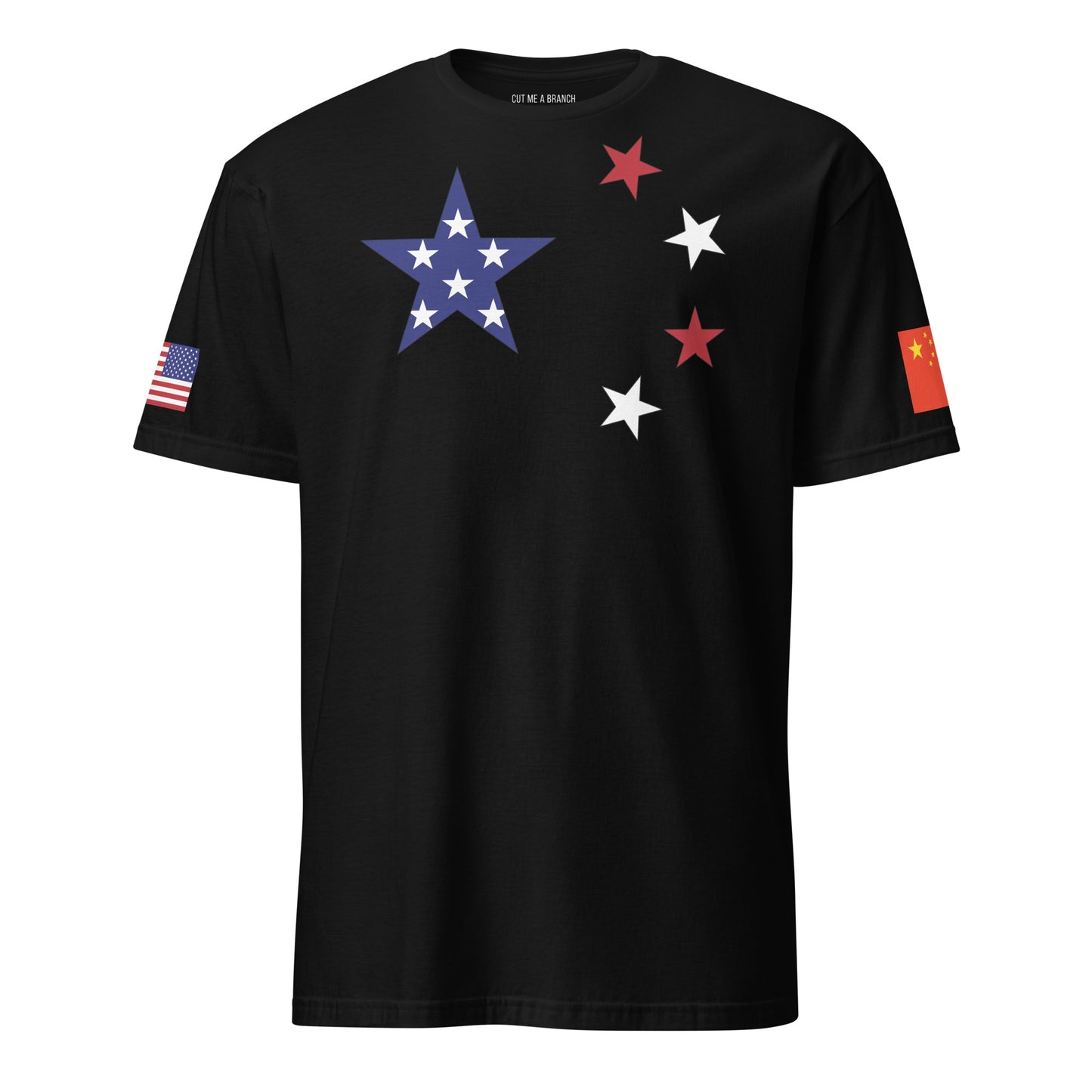 Chinese American black t-shirt stars forward