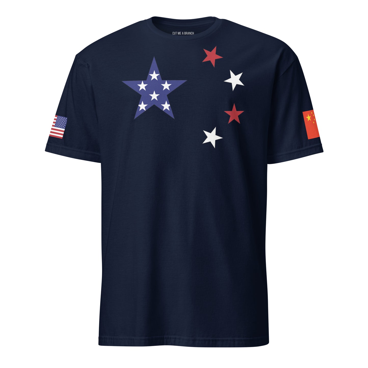 Chinese American navy blue t-shirt stars forward