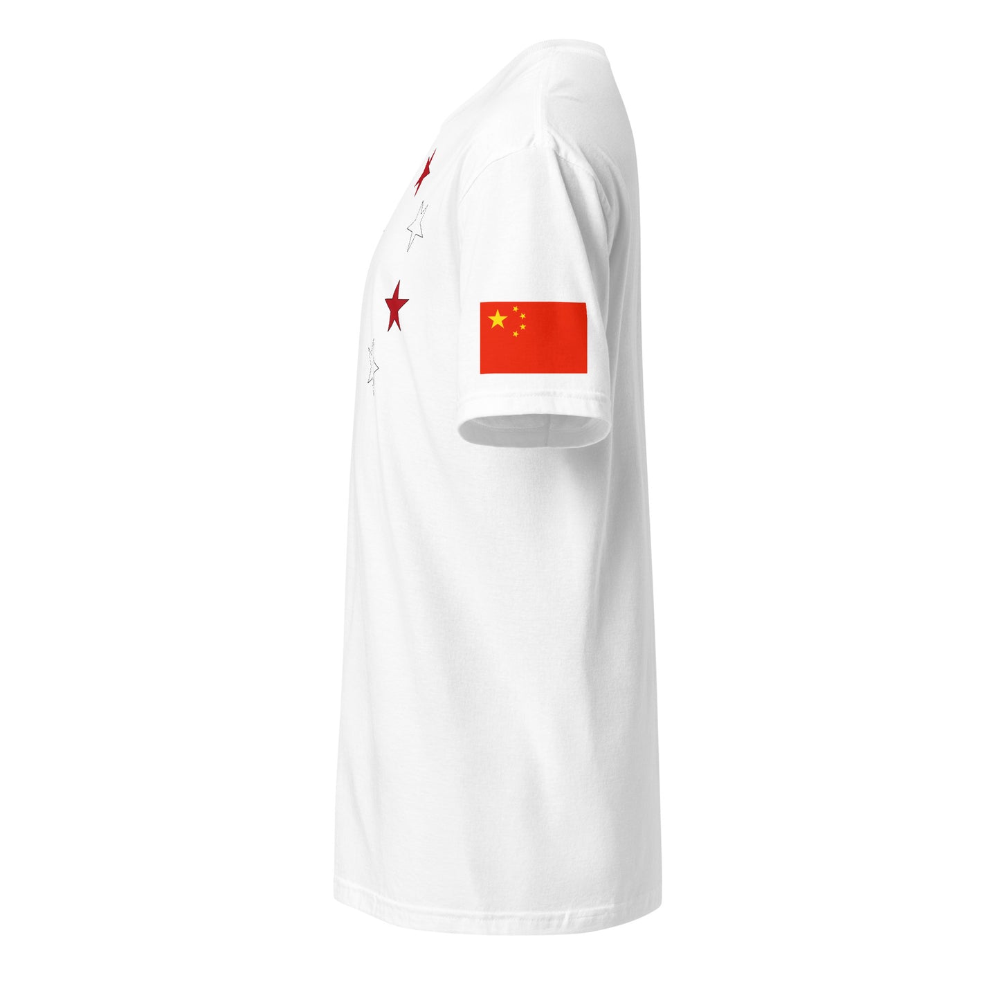 Chinese American white t-shirt stars forward left sleeve Chinese flag