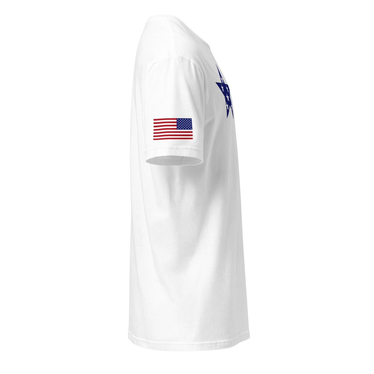 Chinese American white t-shirt stars forward right sleeve American flag