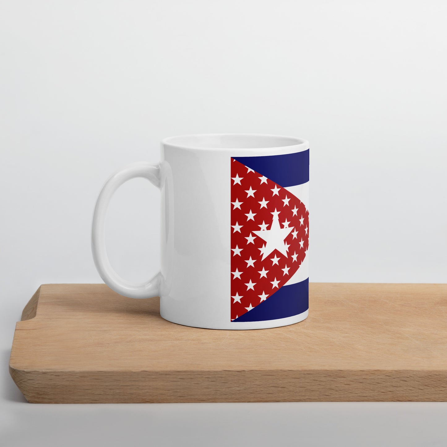 Cuban American 11oz white mug on wooden board