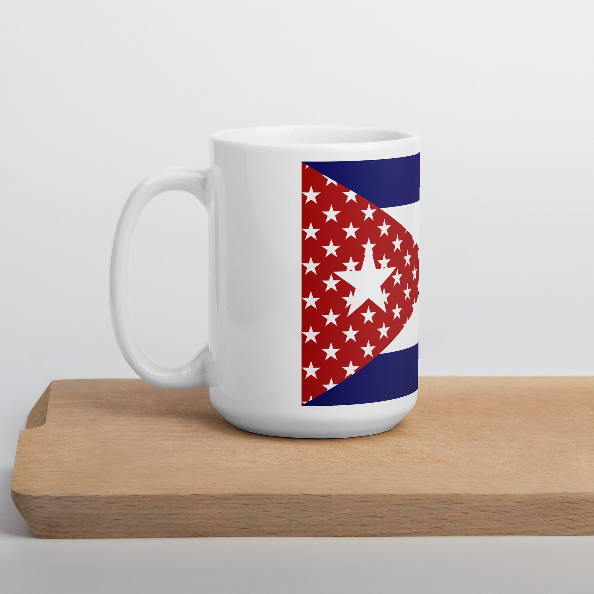 Cuban American 15oz white mug on wooden board