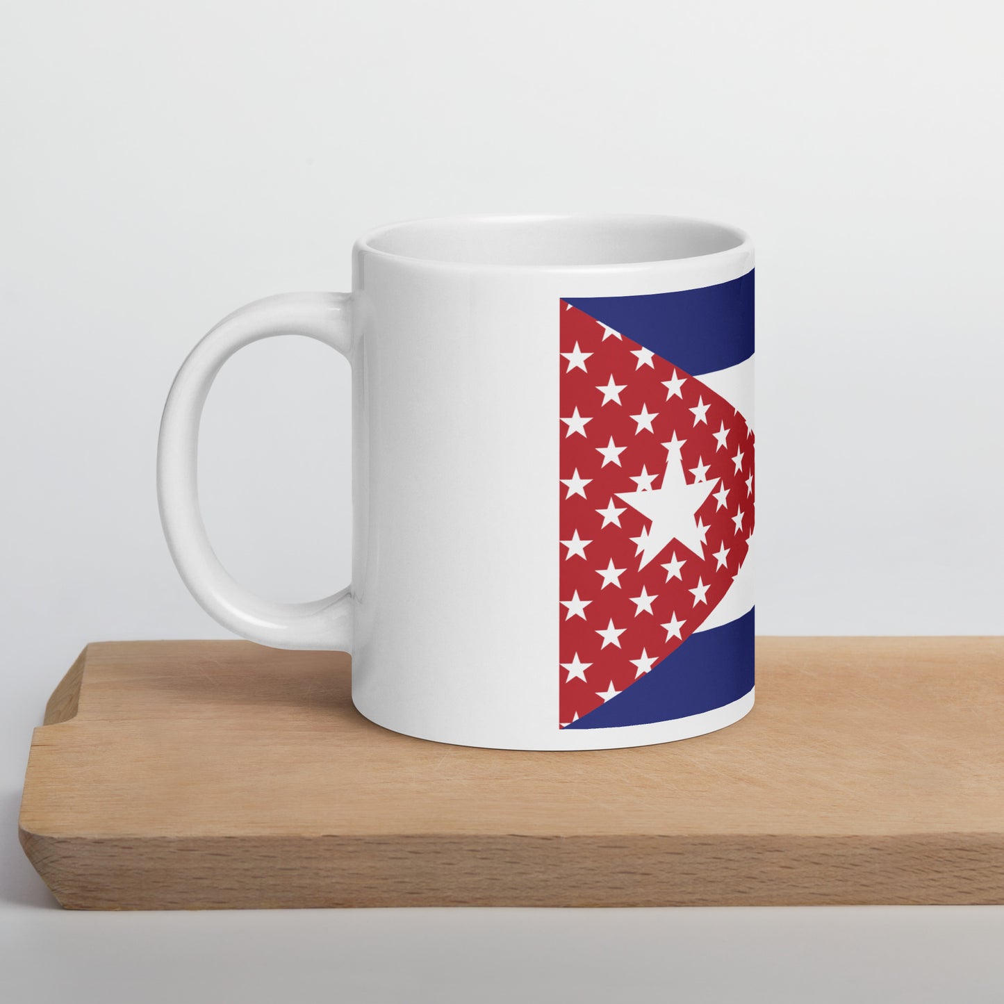 Cuban American 20oz white mug on wooden board