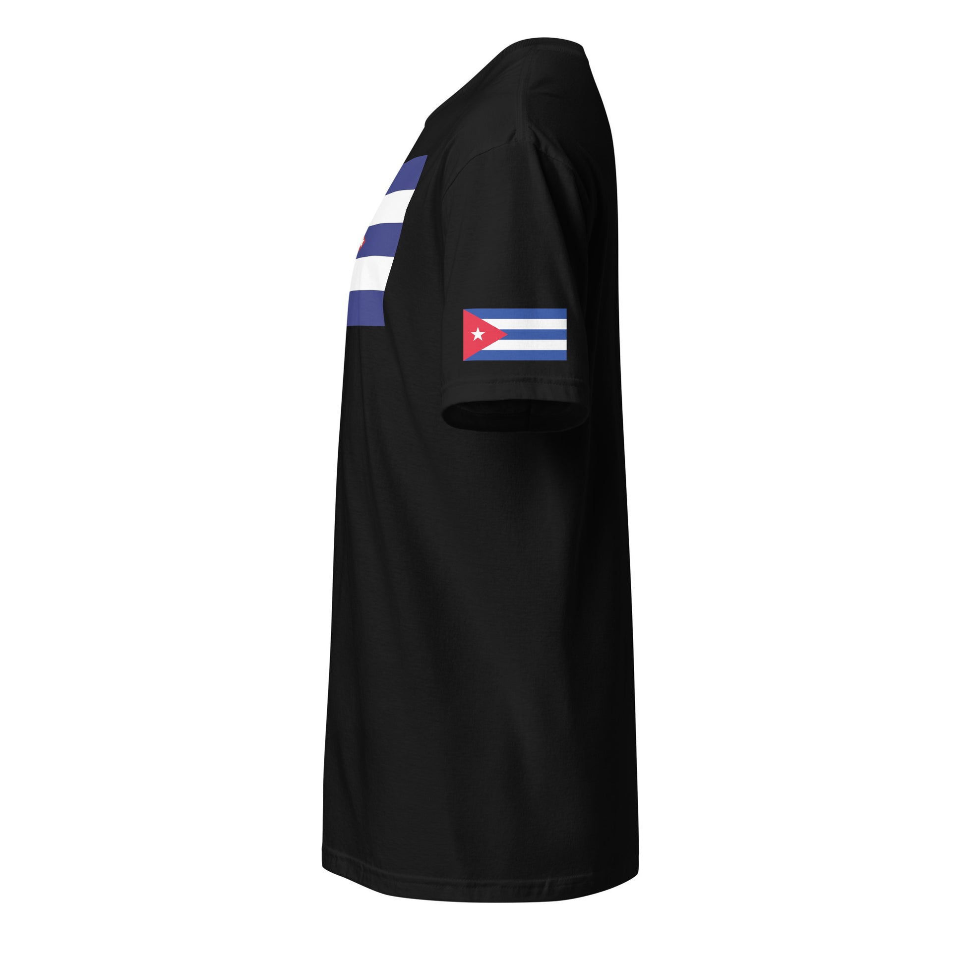 Cuban American black t-shirt stars forward left sleeve Cuban flag