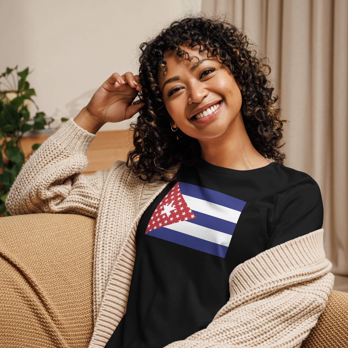 Cuban American black womens relaxed fit t-shirt model front