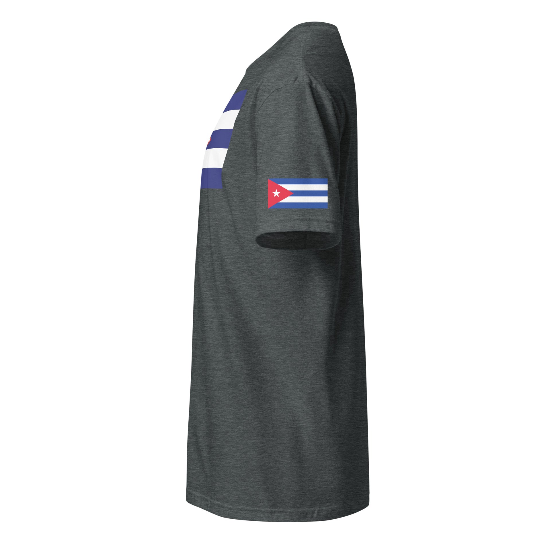 Cuban American dark grey heather t-shirt stars forward left sleeve Cuban flag