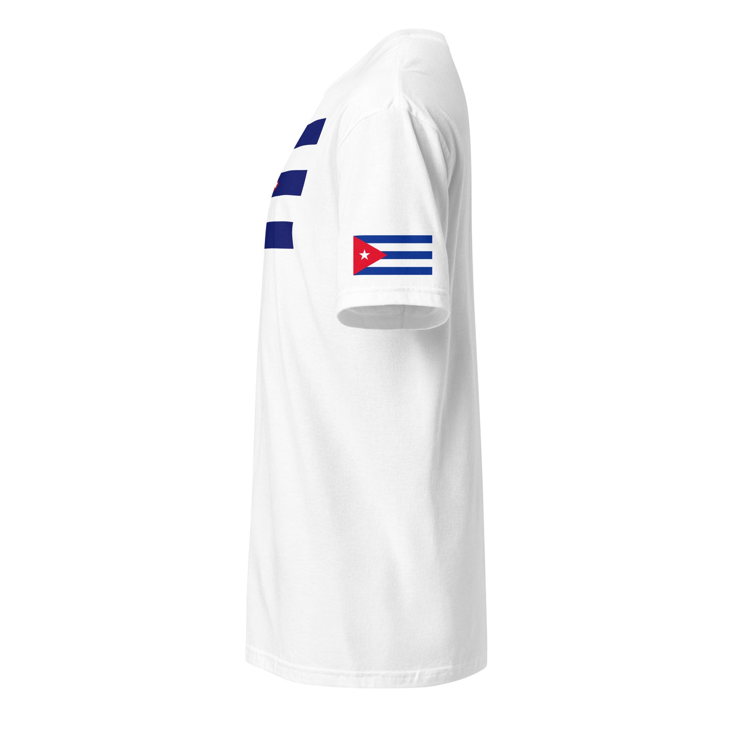 Cuban American white t-shirt stars forward left sleeve Cuban flag