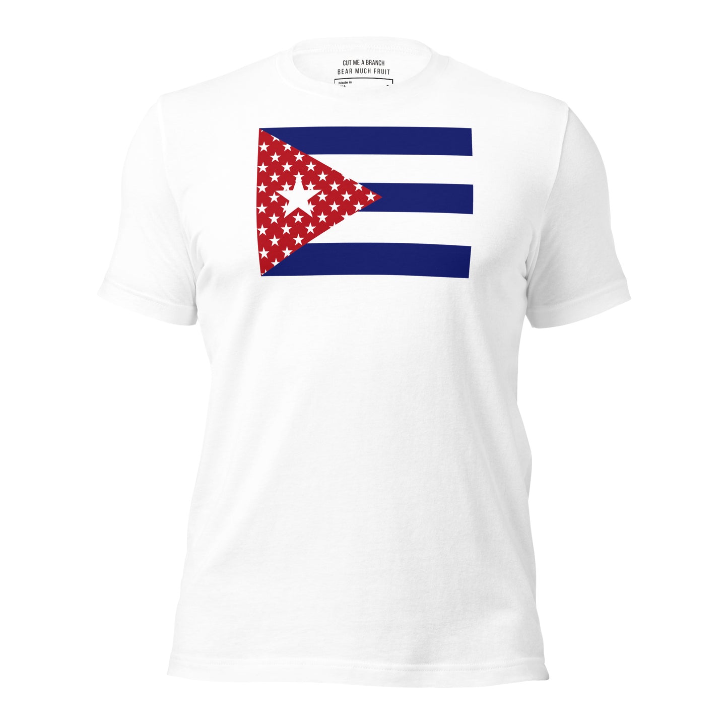 Cuban American white t-shirt made in USA front