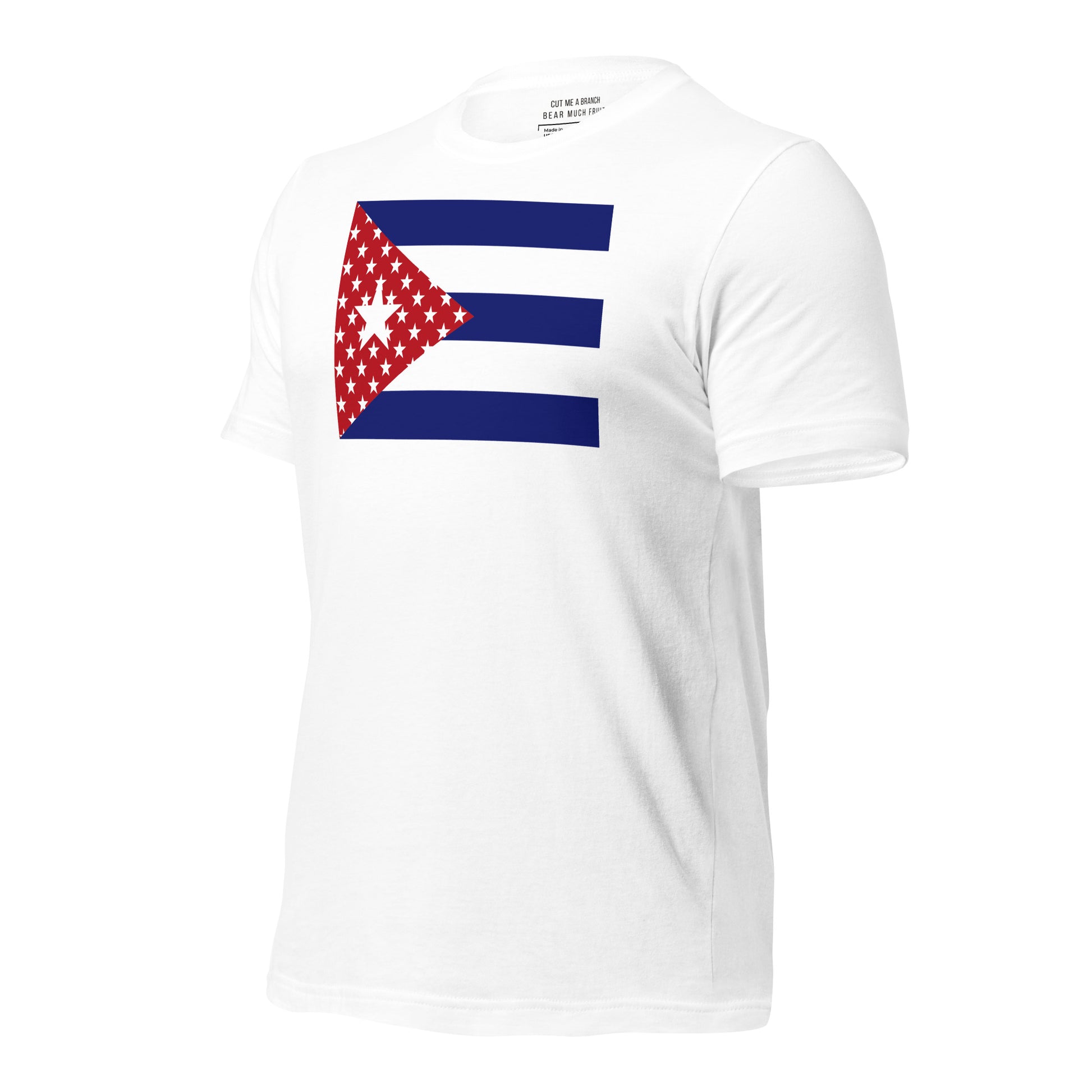 Cuban American white t-shirt made in USA left front