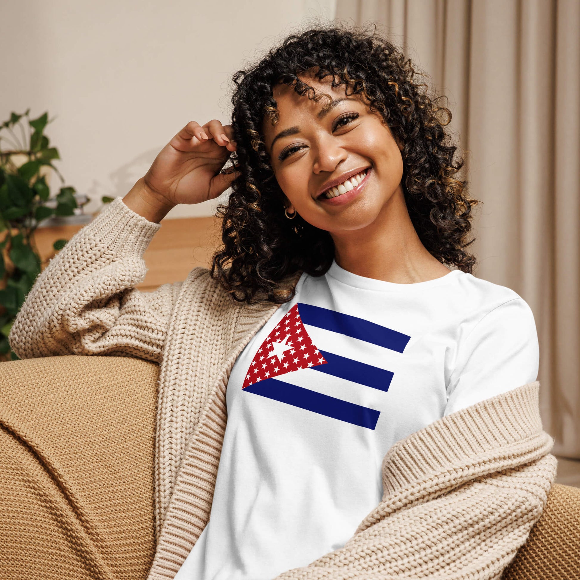 Cuban American white womens relaxed fit t-shirt model front