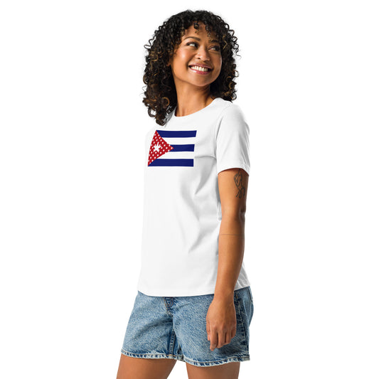 Cuban American white womens relaxed fit t-shirt model left