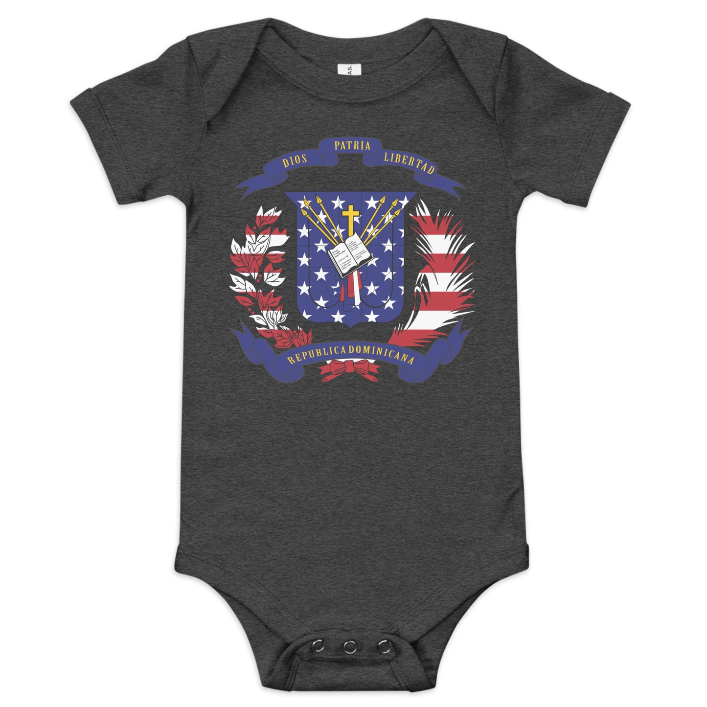 Dominican American dark grey heather baby bodysuit