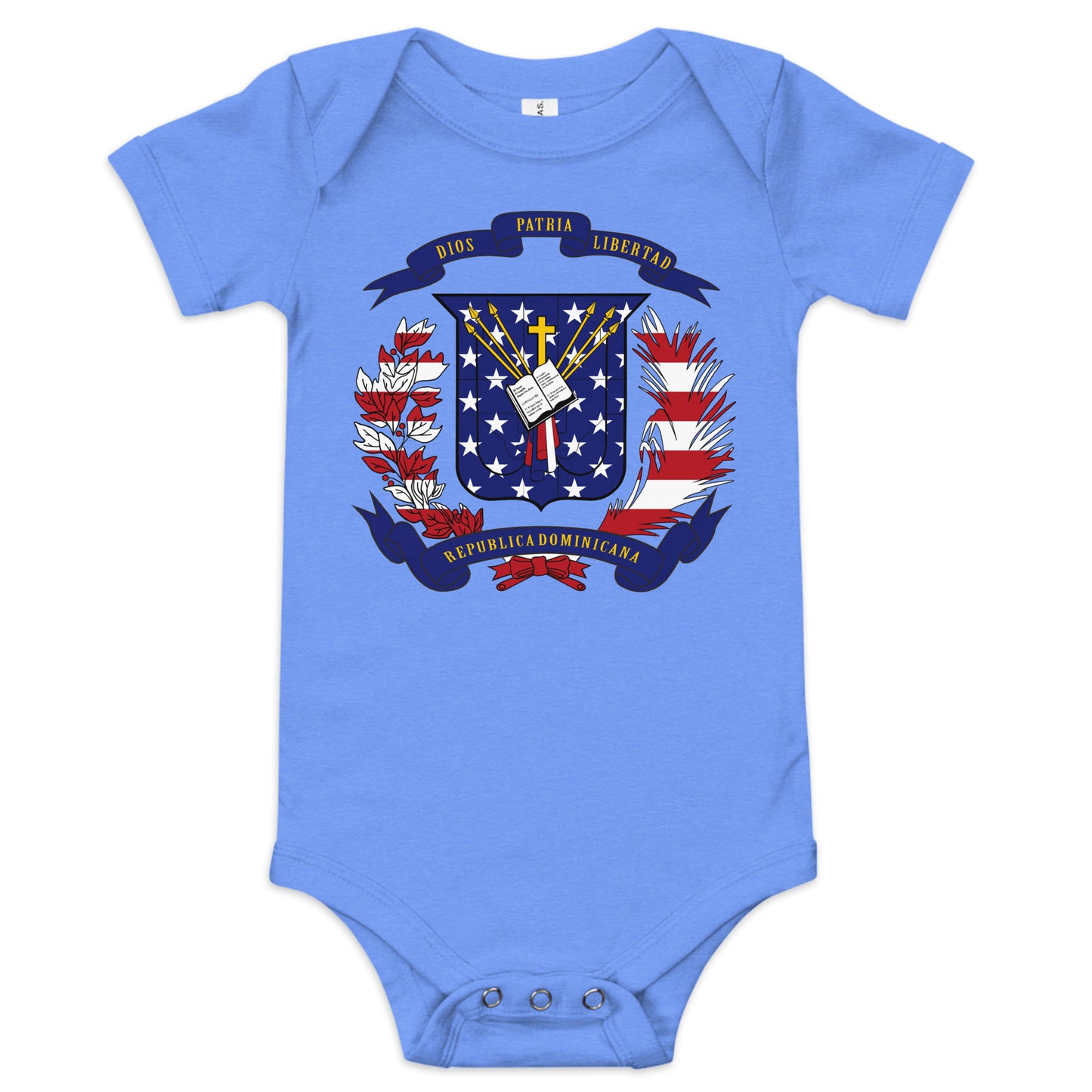 Dominican American light blue heather baby bodysuit