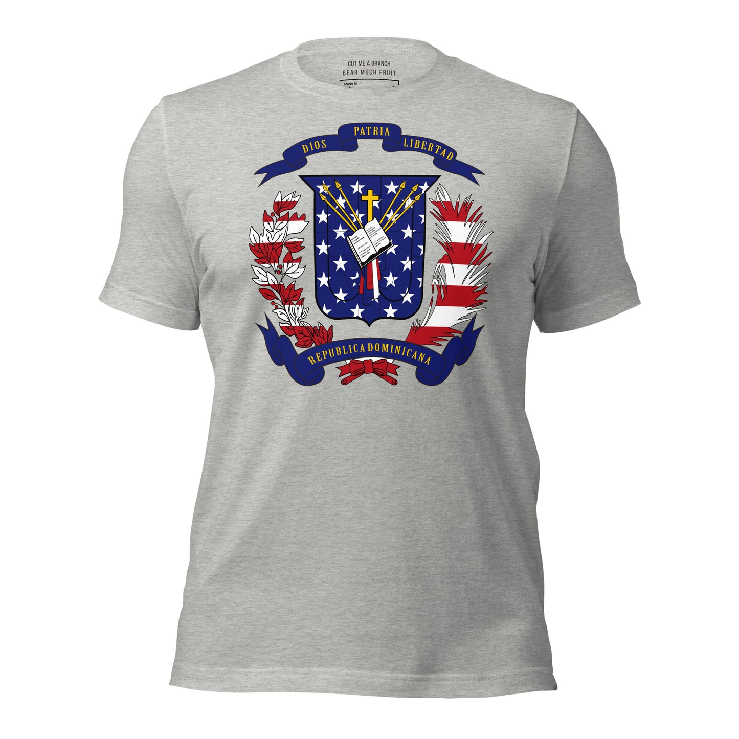 Dominican American light grey heather t-shirt made in USA front