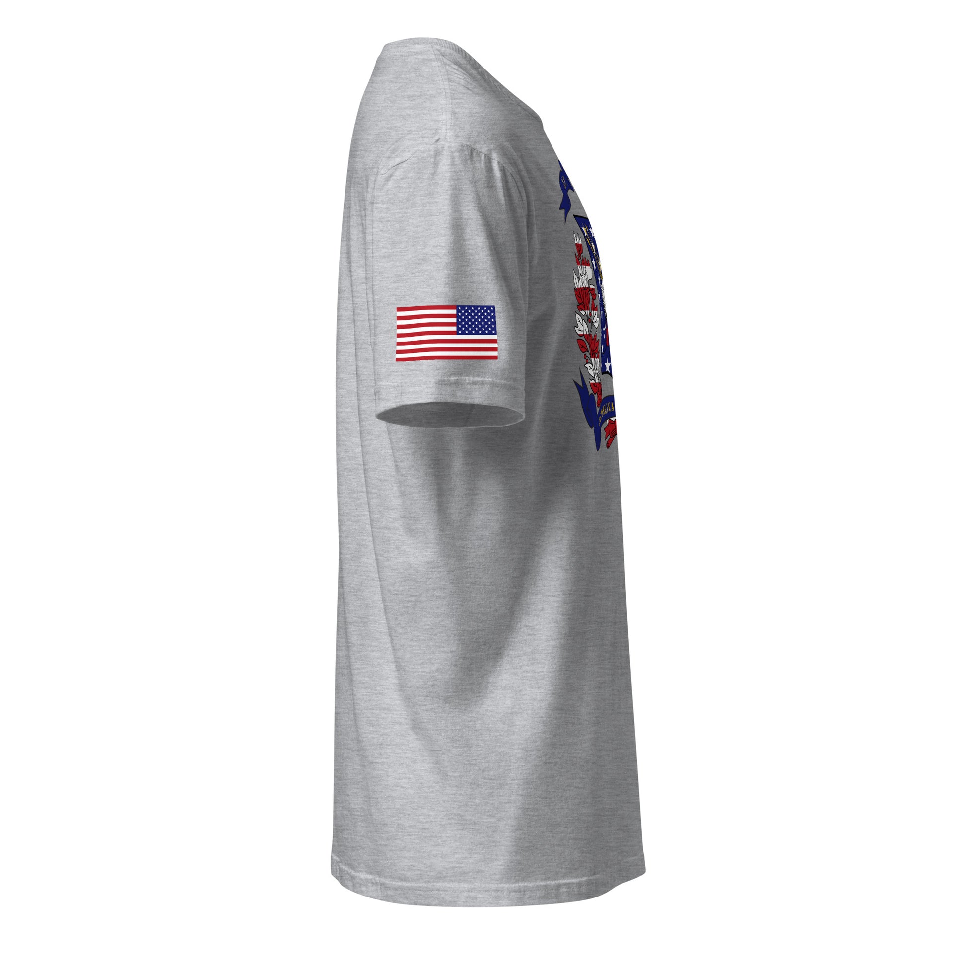 Dominican American light grey t-shirt stars forward right sleeve American flag