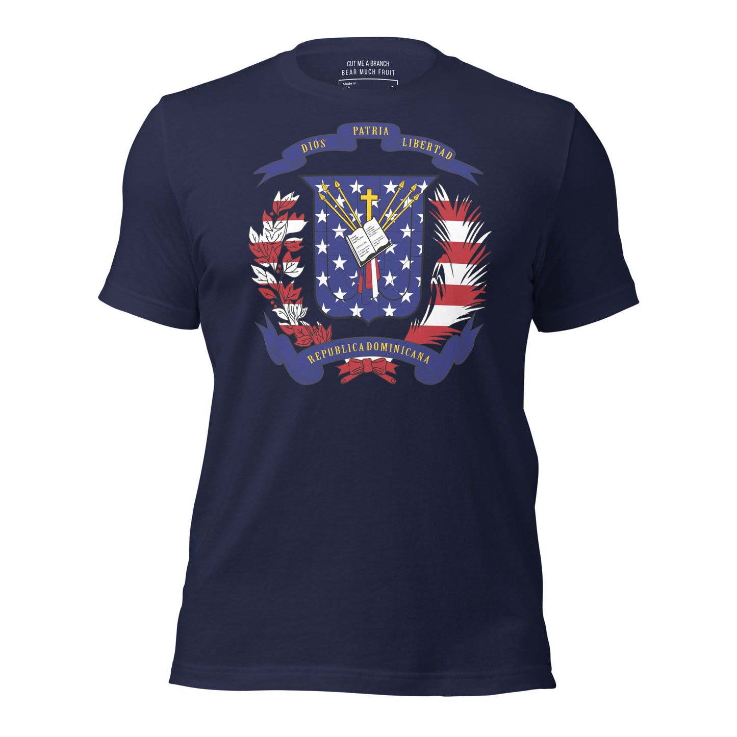 Dominican American navy blue t-shirt made in USA front