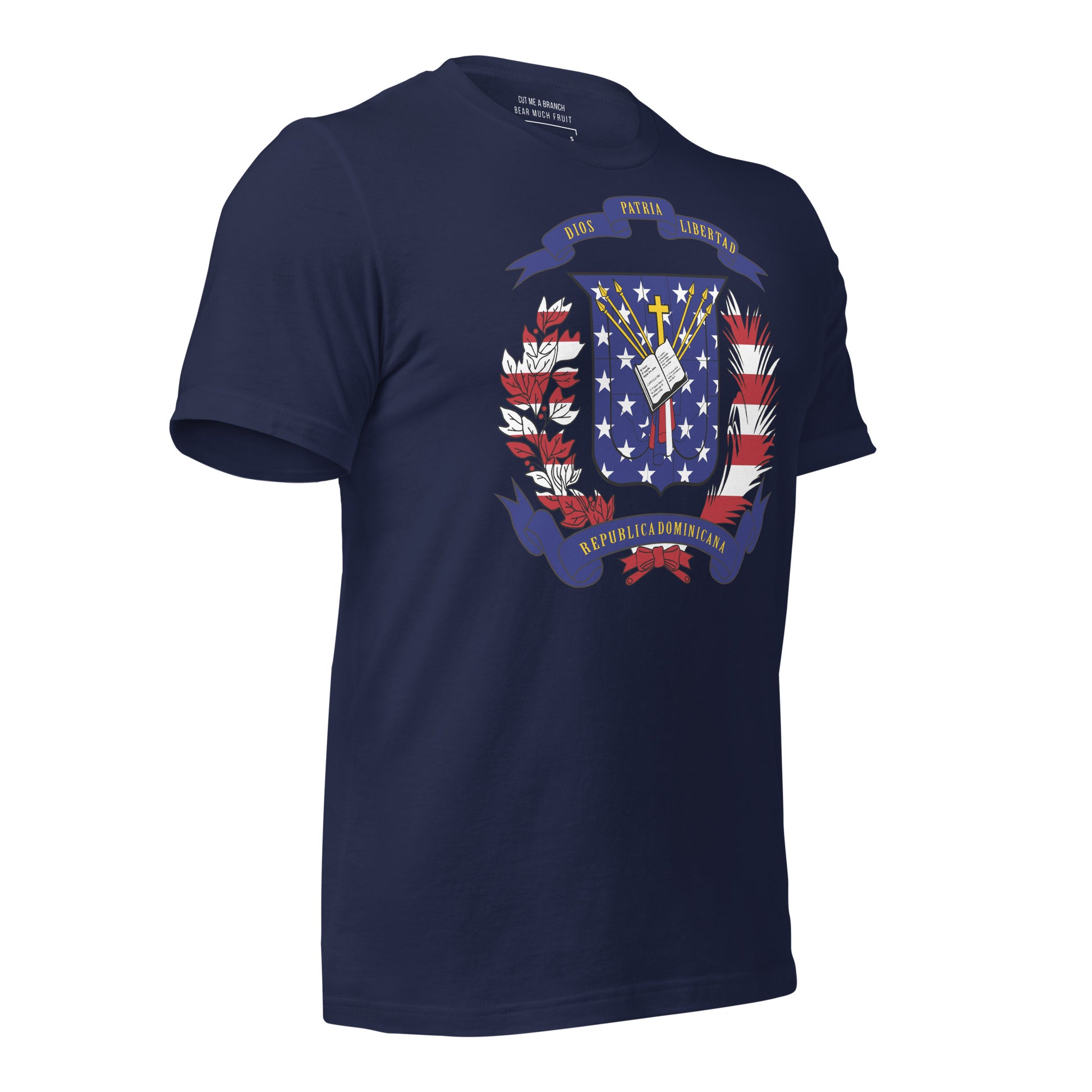 Dominican American navy blue t-shirt made in USA right front