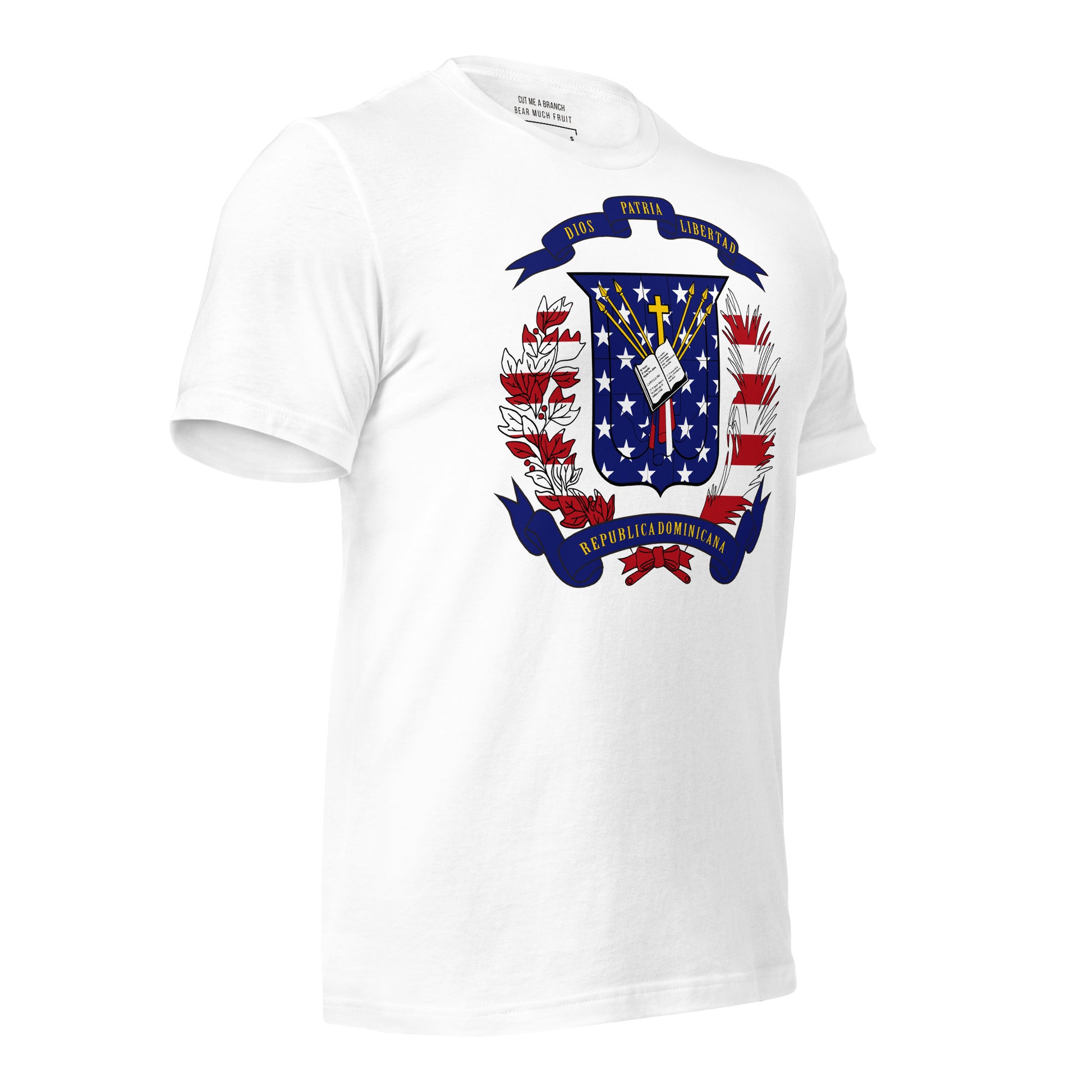 Dominican American white t-shirt made in USA right front