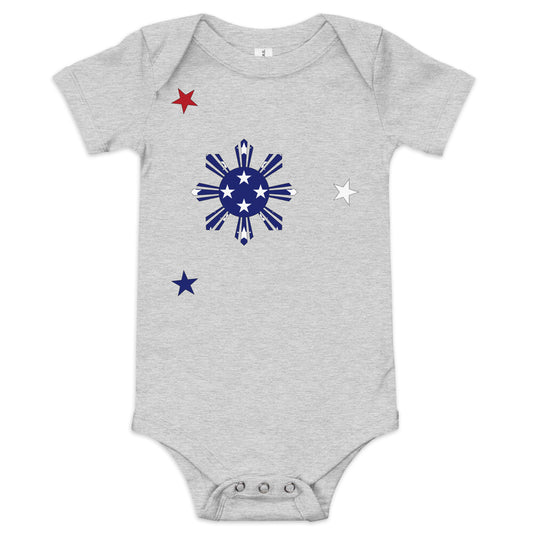 Filipino American light grey heather baby bodysuit