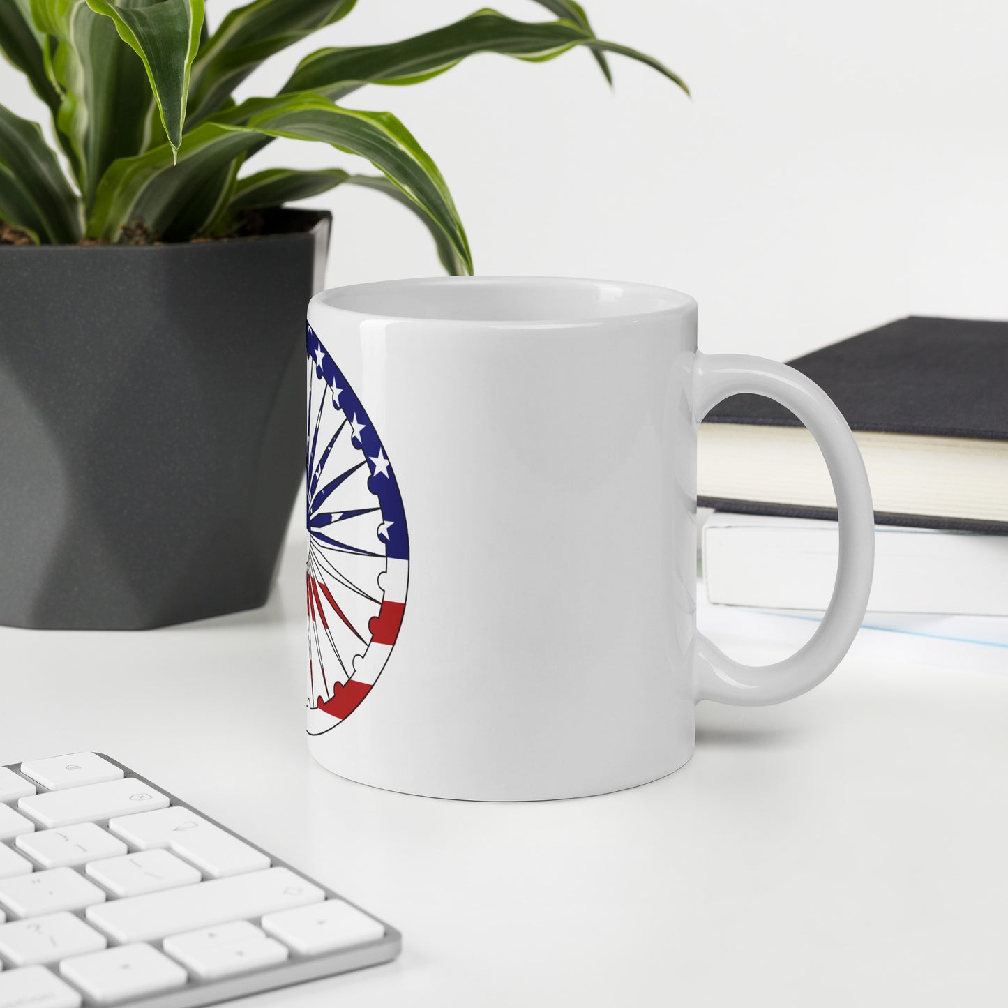 Indian American 11oz white mug in office space