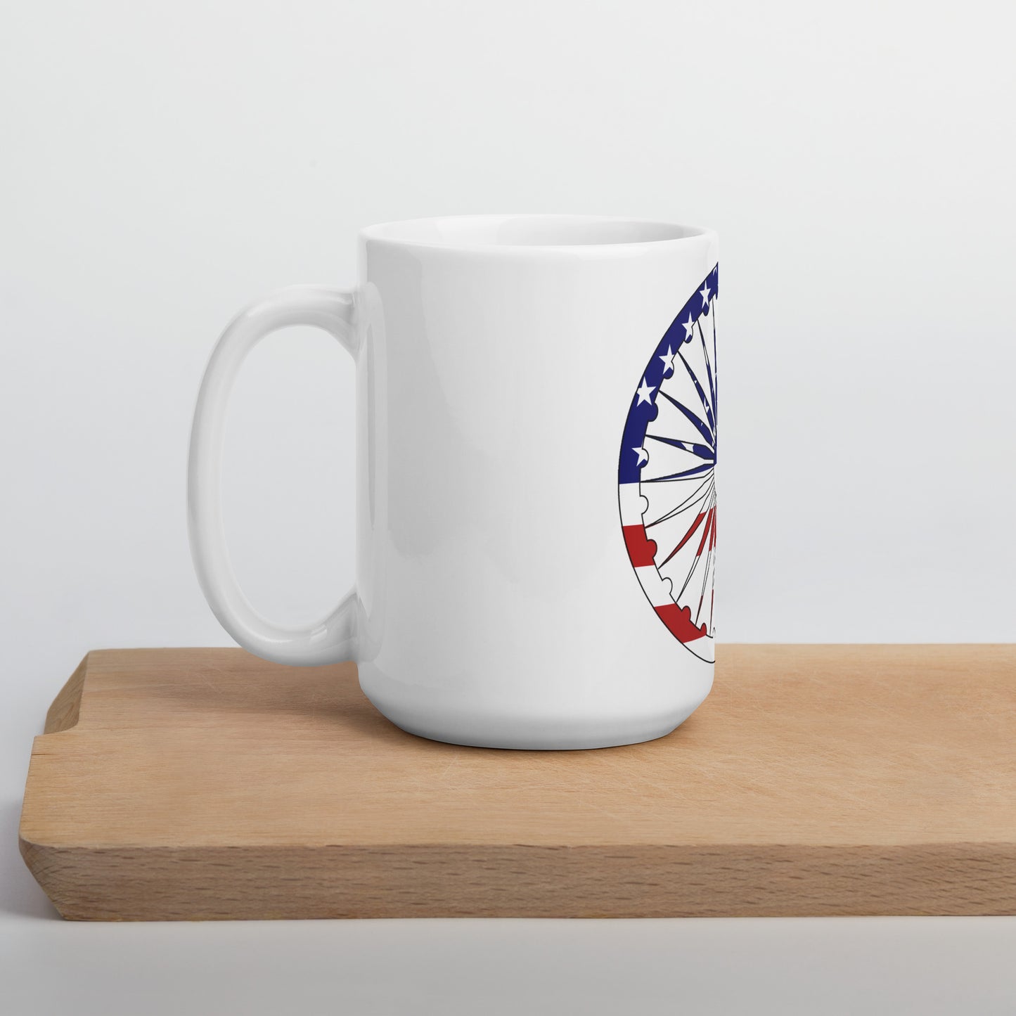 Indian American 15oz white mug on wooden board