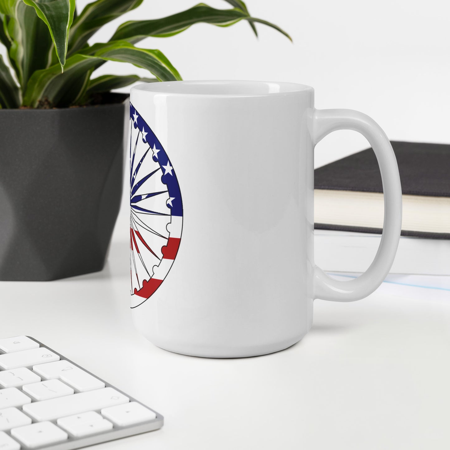 Indian American 15oz white mug in office space