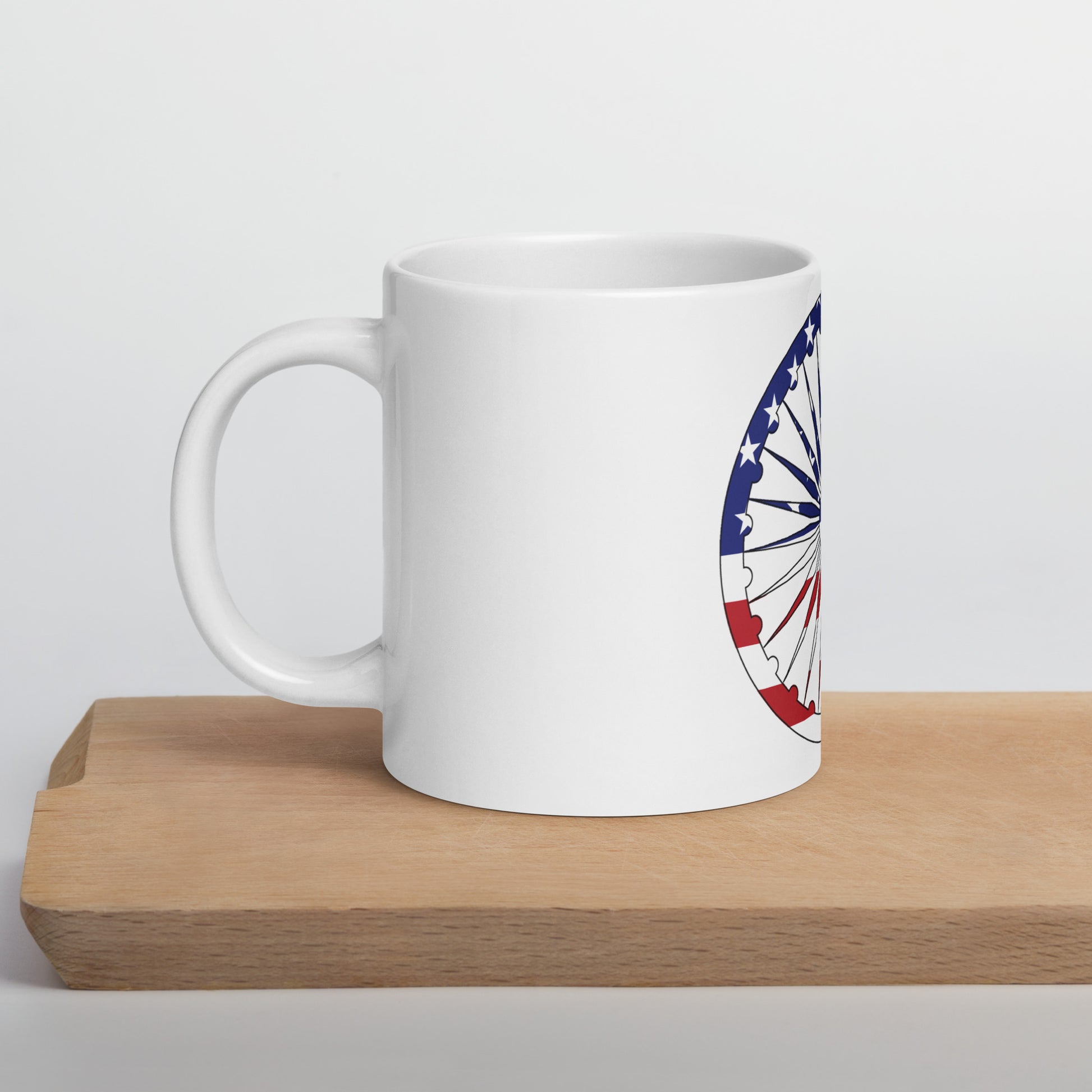 Indian American 20oz white mug on wooden board