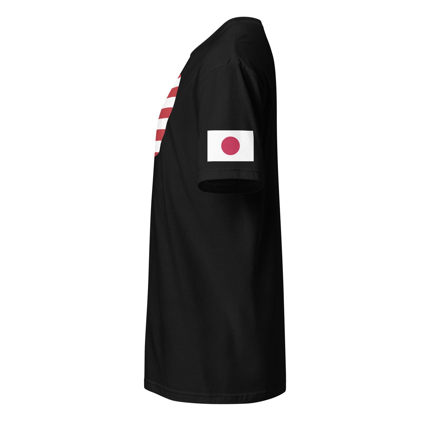 Japanese American black t-shirt stars forward left sleeve Japanese flag