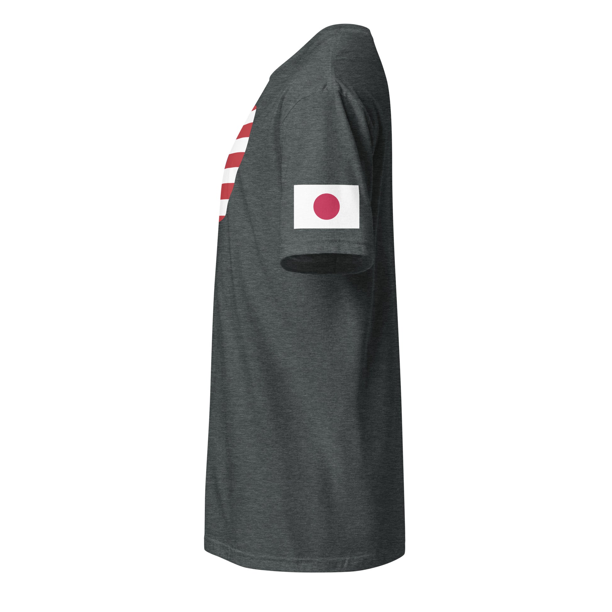 Japanese American dark grey heather t-shirt stars forward left sleeve Japanese flag