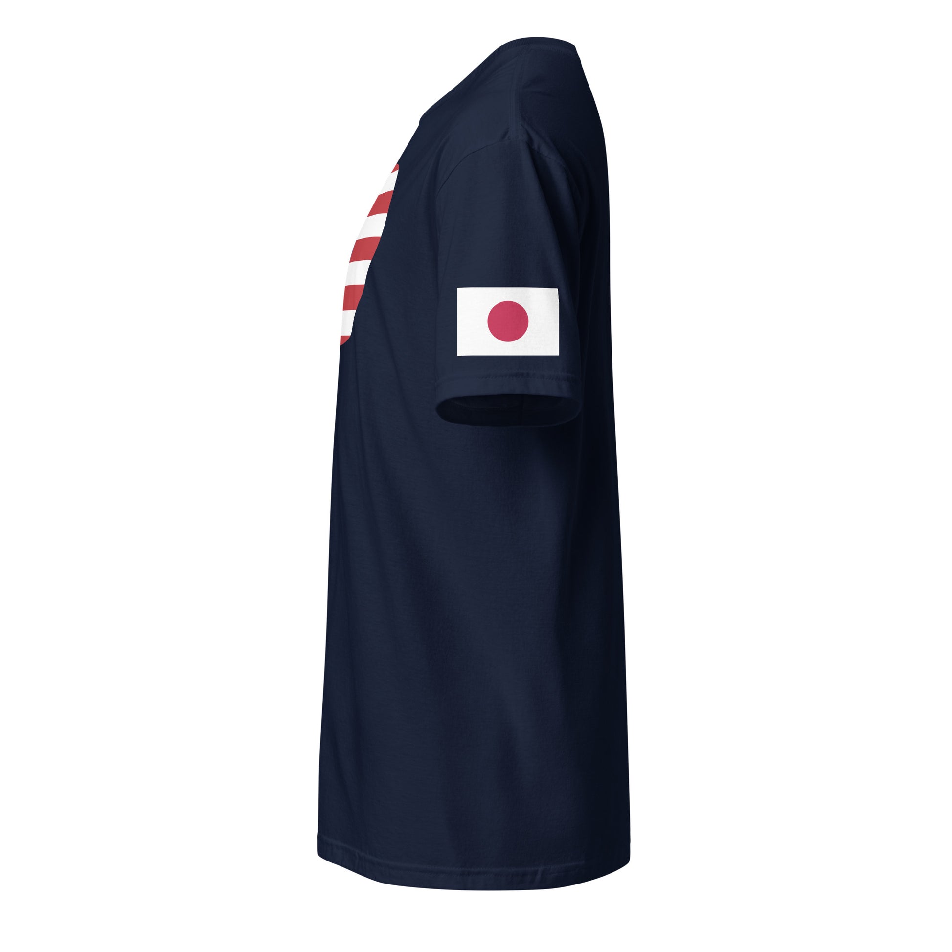 Japanese American navy blue t-shirt stars forward left sleeve Japanese flag