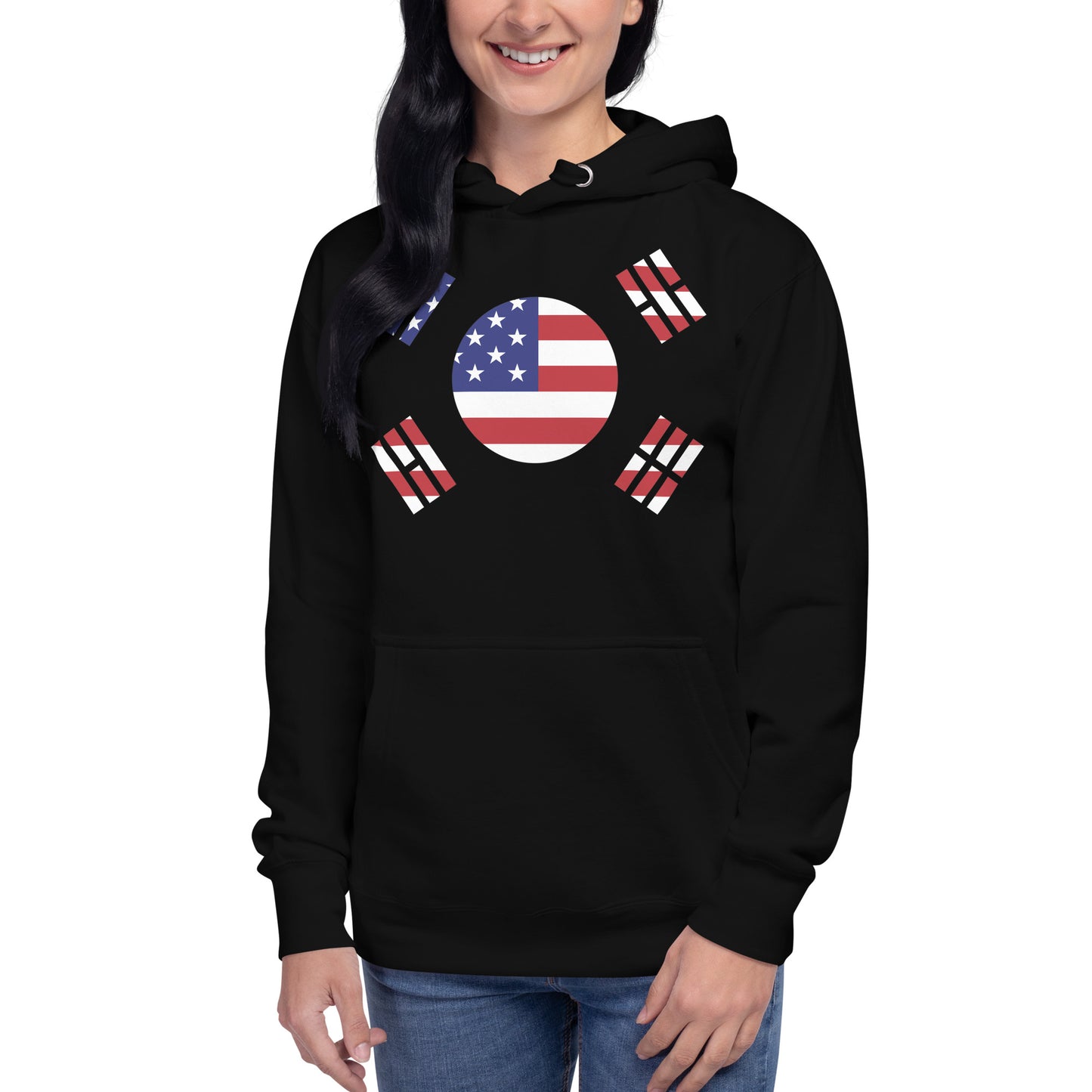 Korean American black hoodie womens