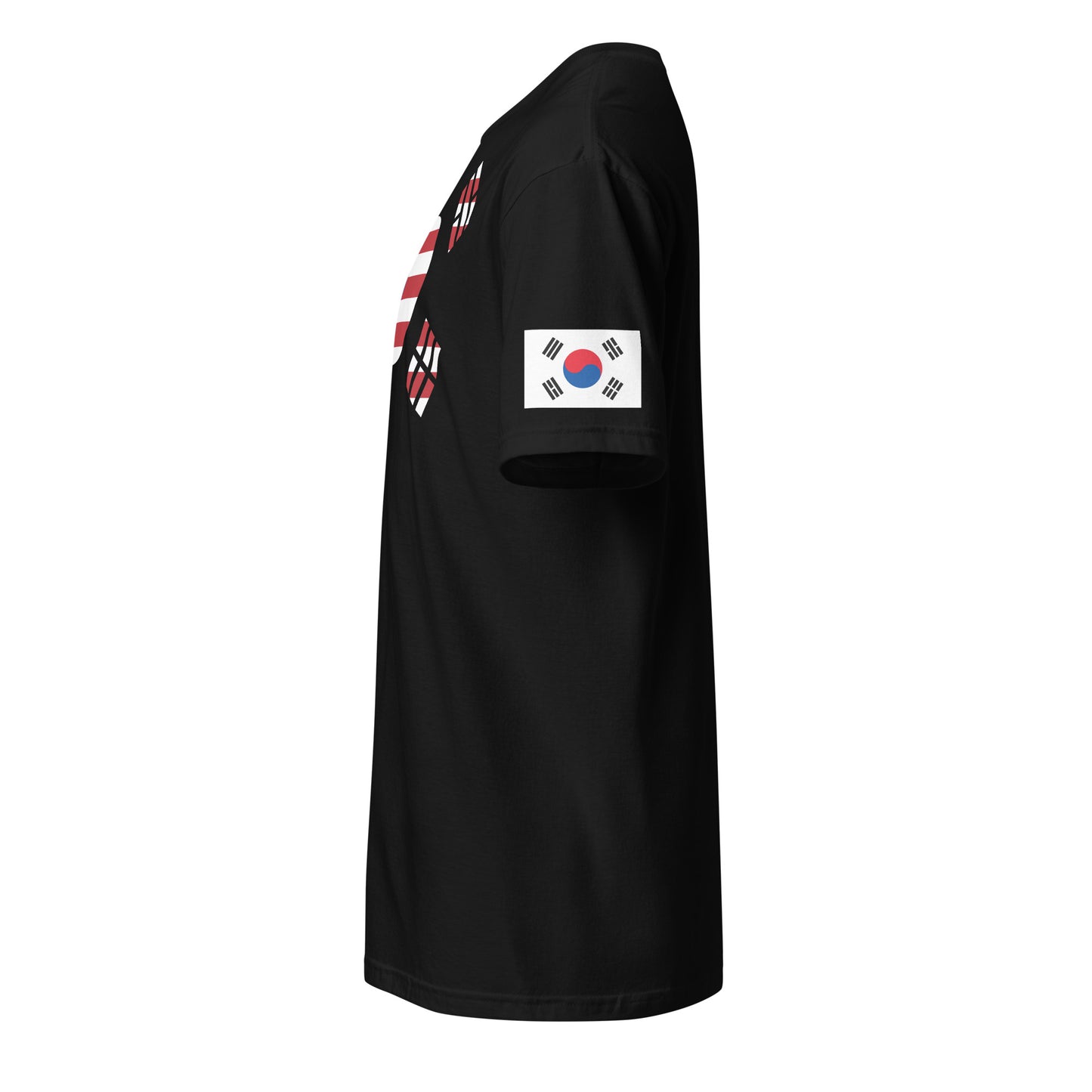 Korean American black t-shirt stars forward design left sleeve Korean flag