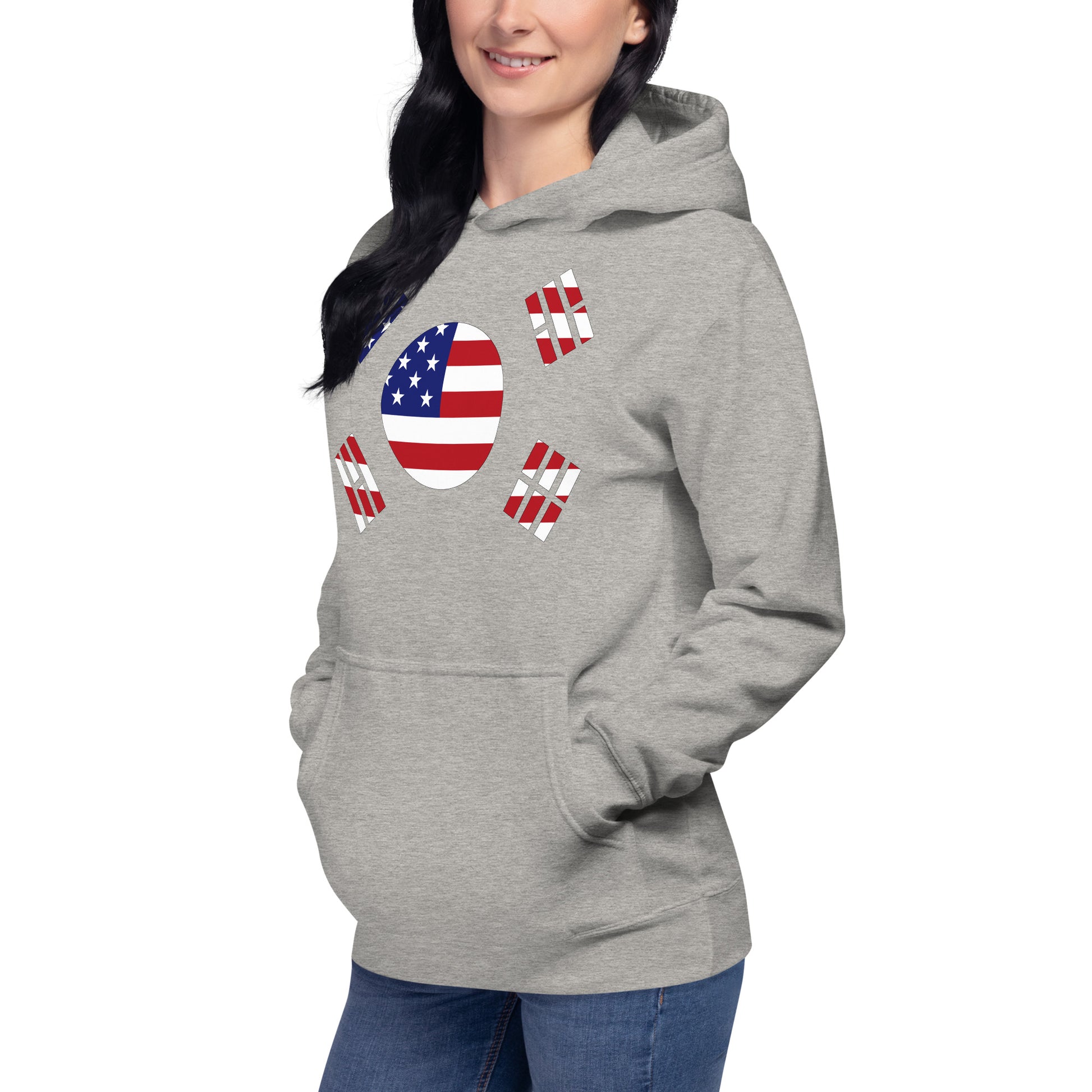 Korean American carbon grey hoodie left front womens