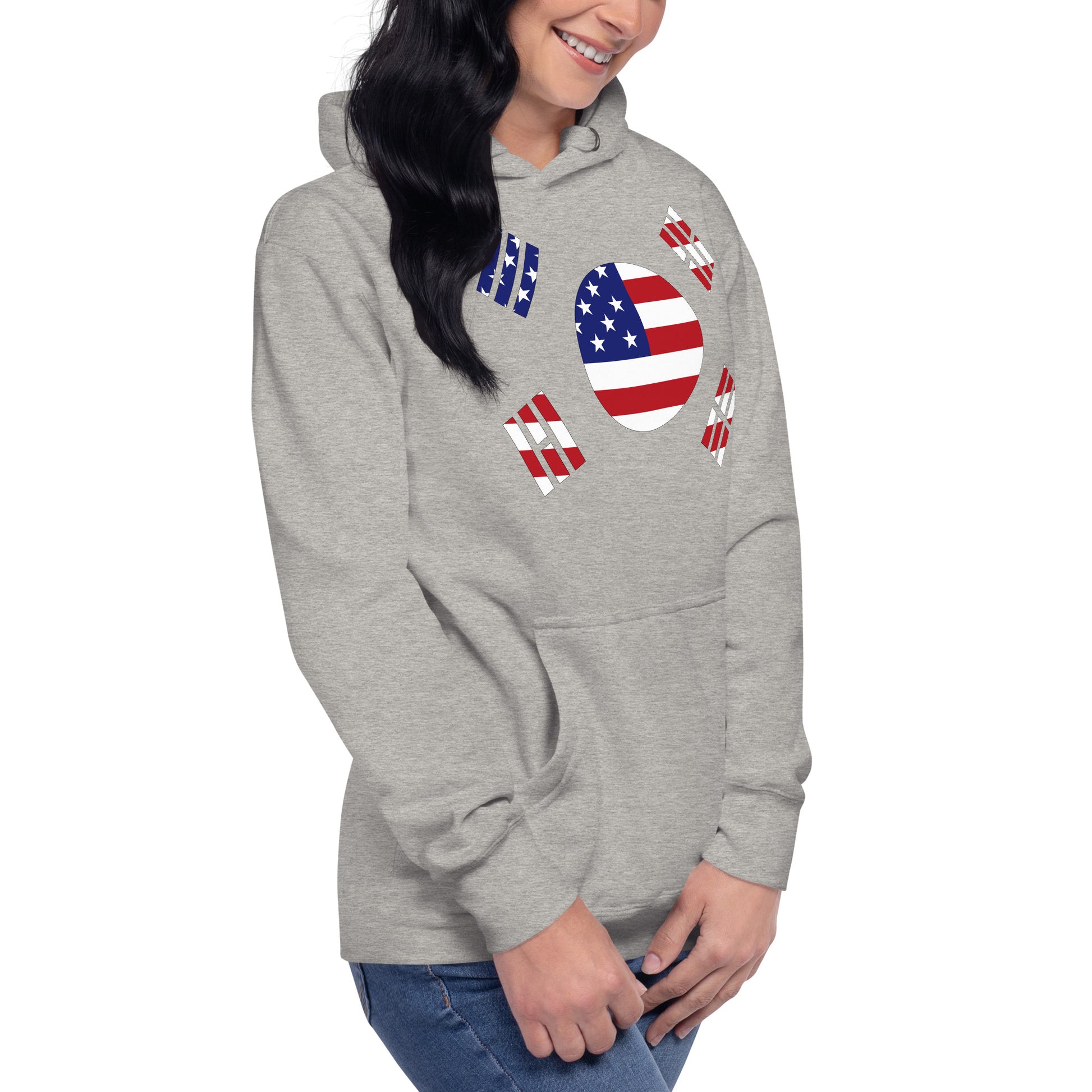 Korean American carbon grey hoodie right front womens