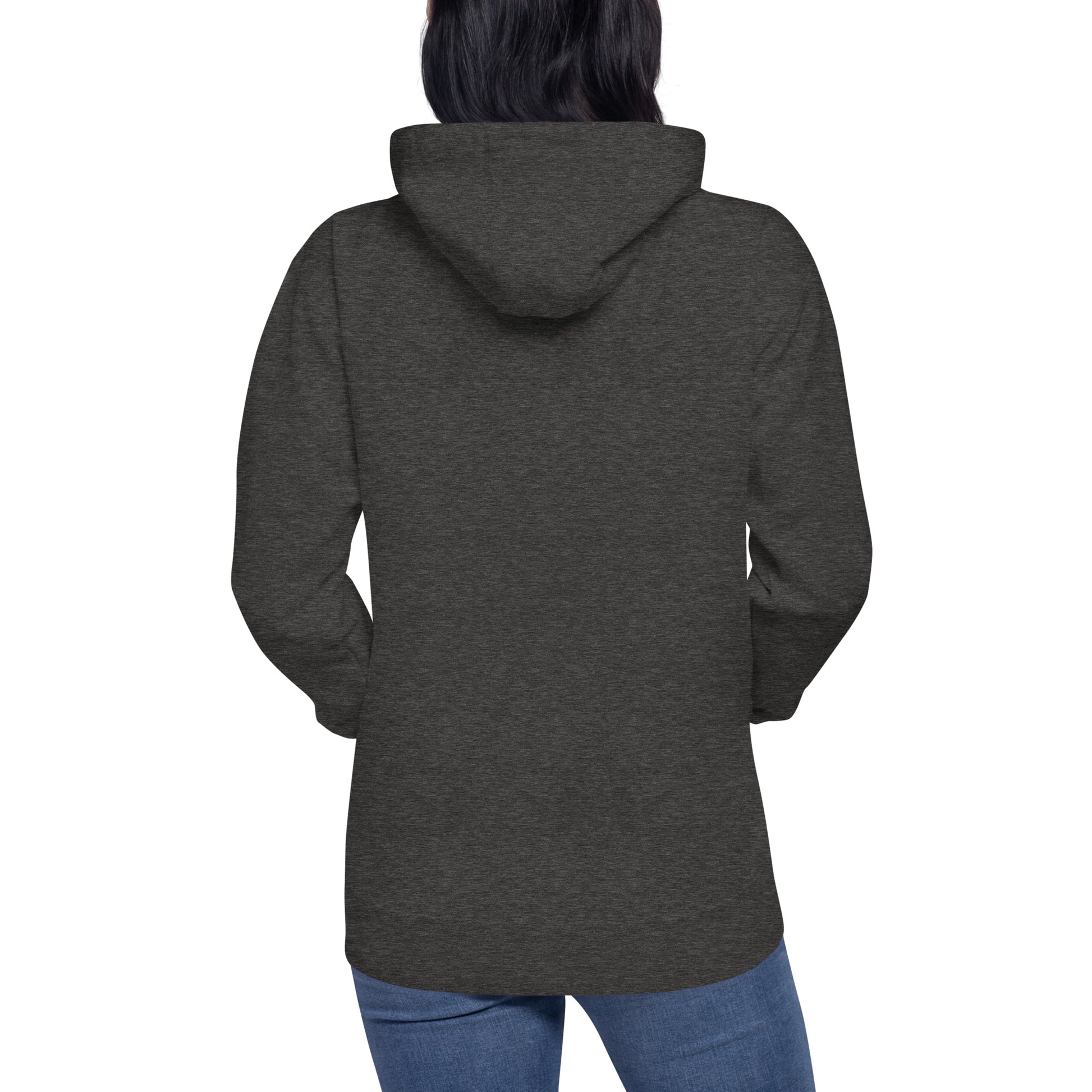 Korean American charcoal grey hoodie back womens