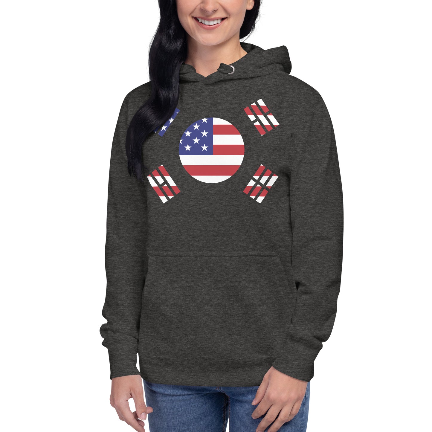 Korean American charcoal grey hoodie womens