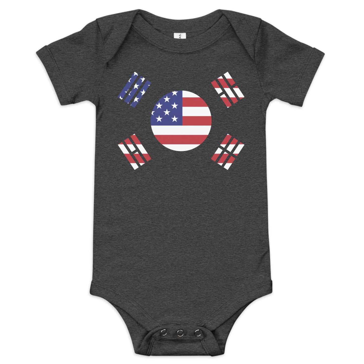 Korean American dark grey heather baby bodysuit