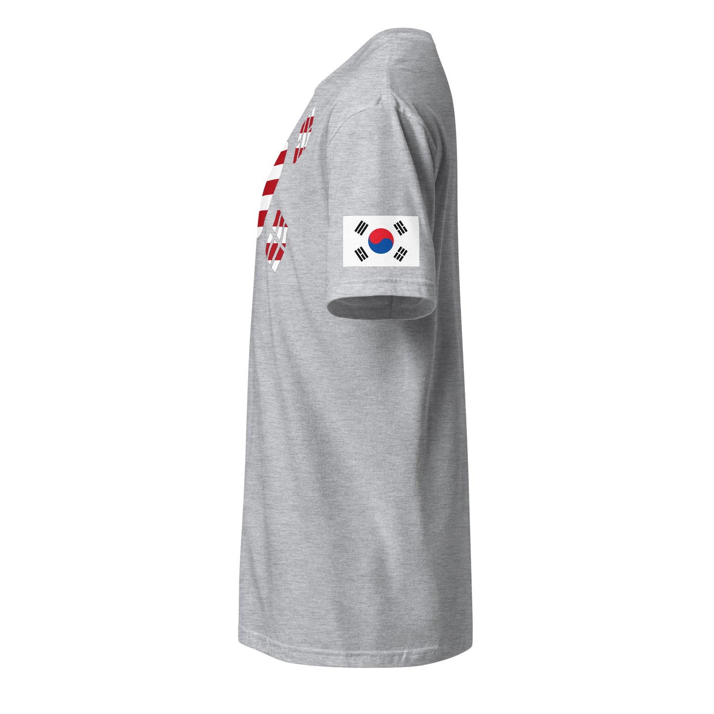 Korean American light grey t-shirt stars forward design left sleeve Korean flag