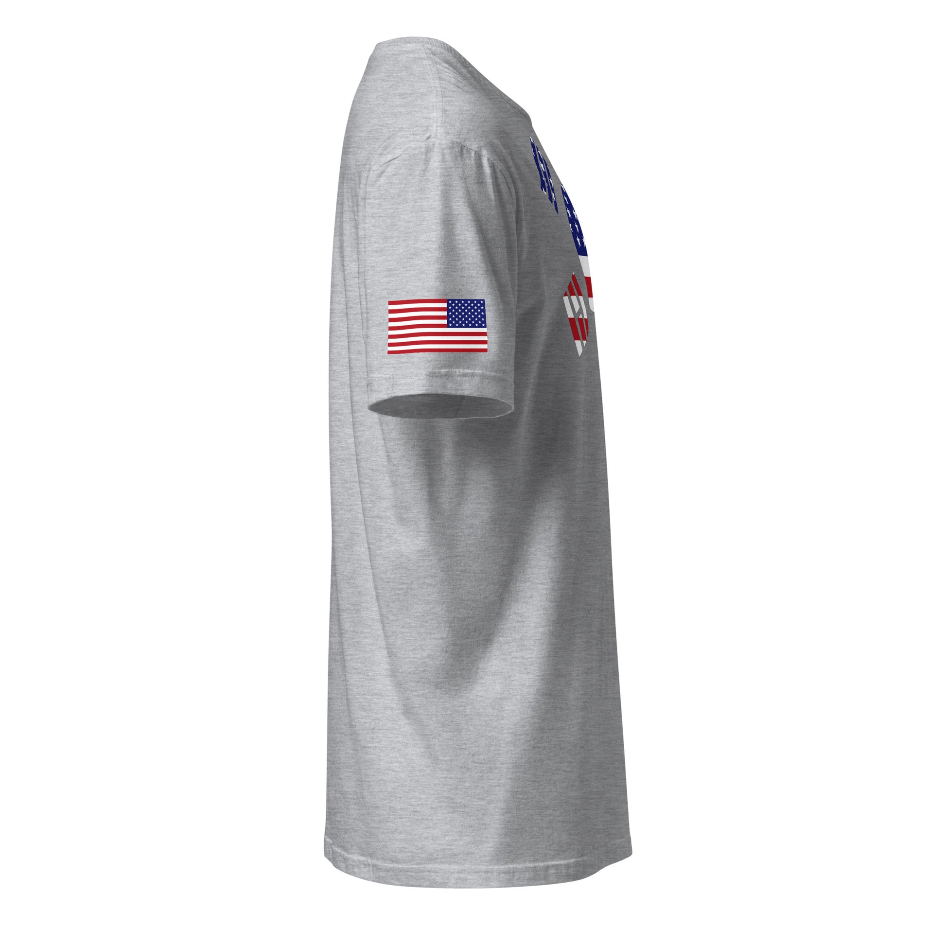 Korean American light grey t-shirt stars forward design right sleeve American flag