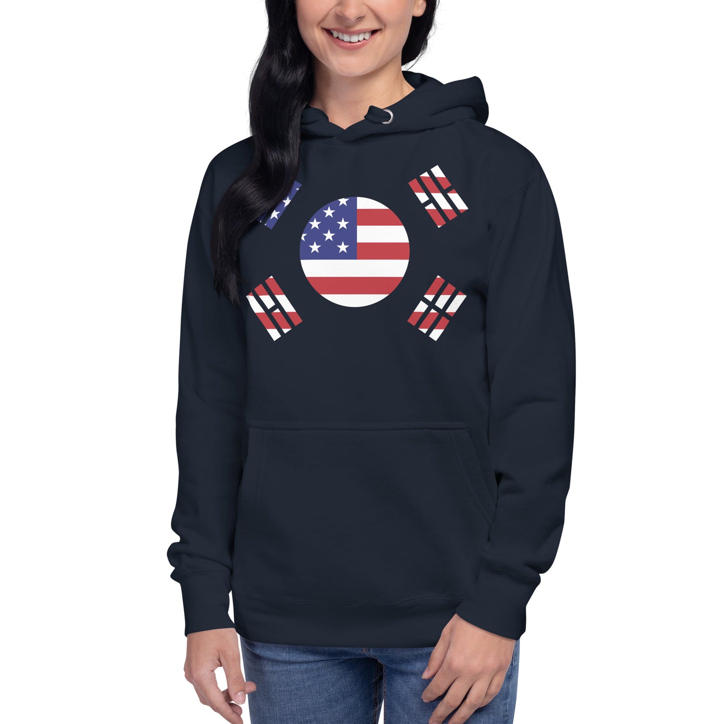 Korean American navy blue hoodie womens