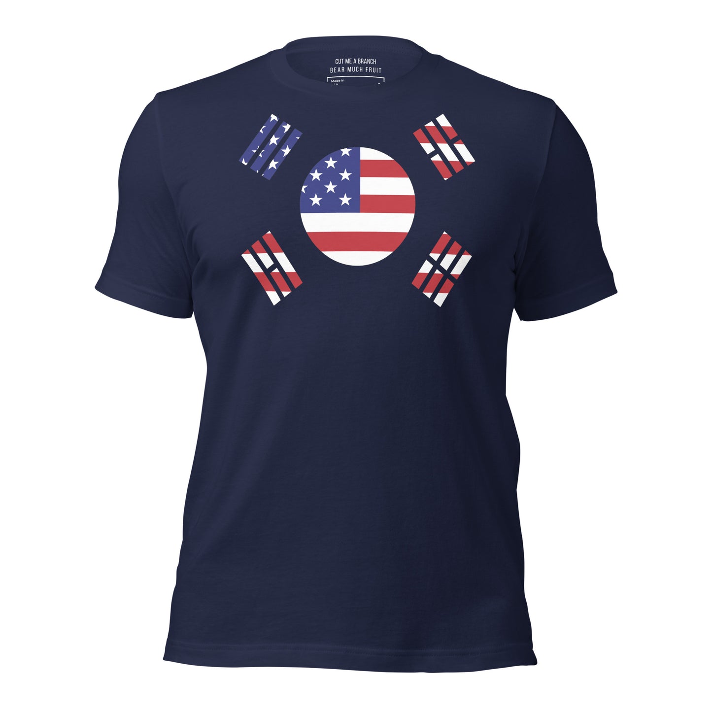 Korean American navy blue t-shirt made in USA front