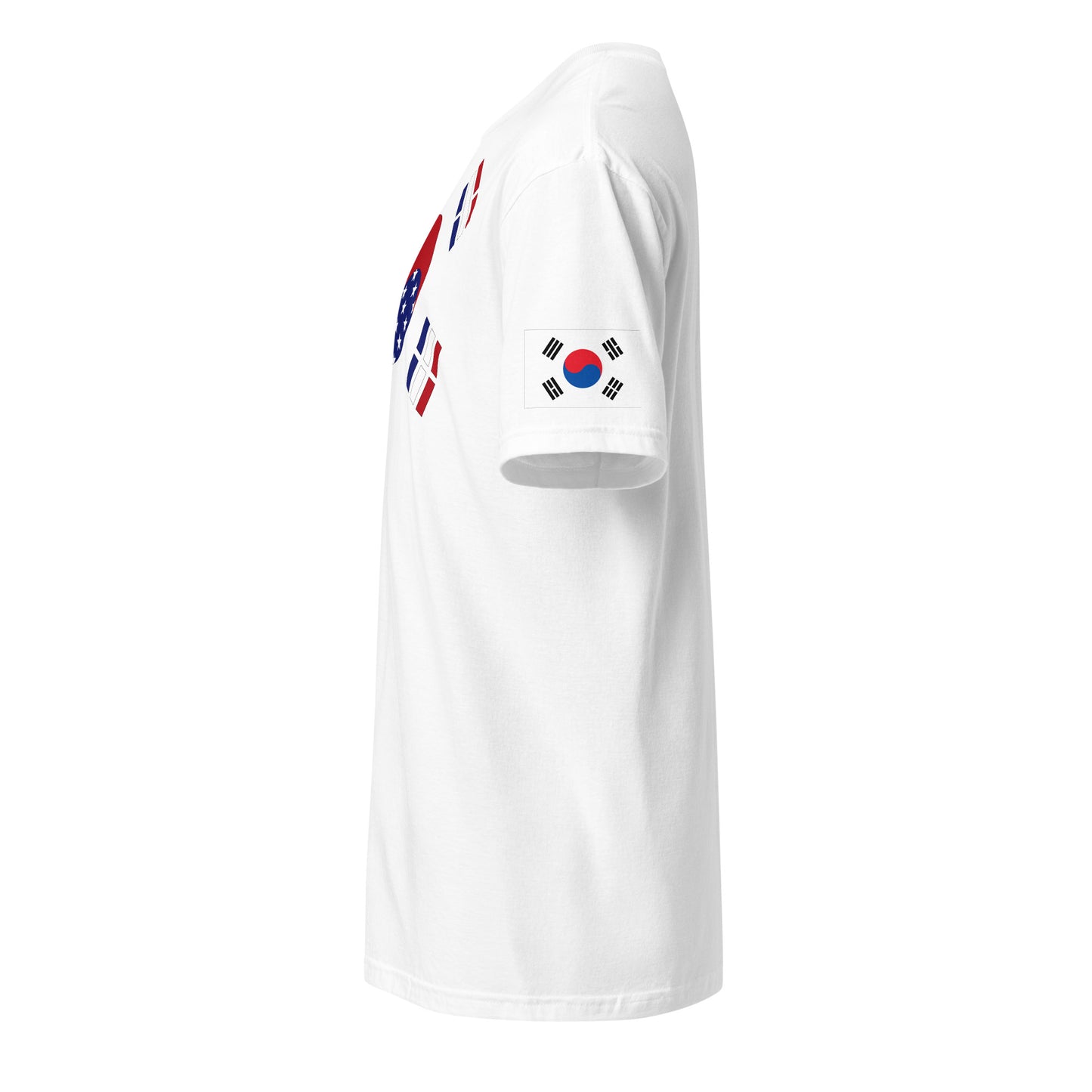 Korean American white t-shirt rwb series stars forward left sleeve Korean flag