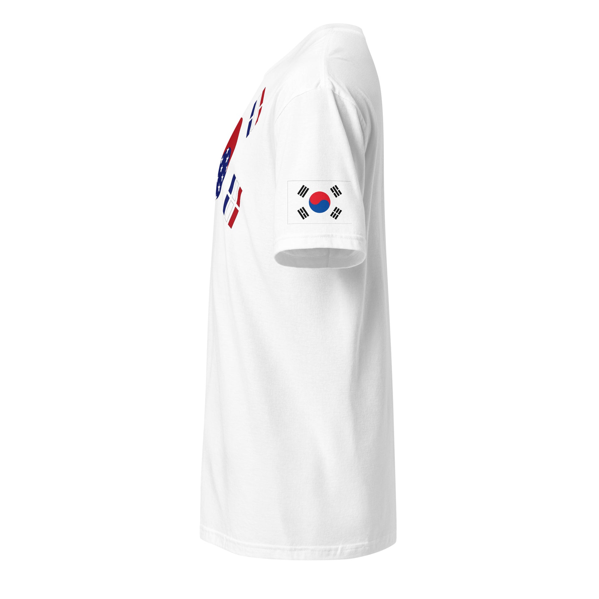 Korean American white t-shirt rwb series stars forward left sleeve Korean flag