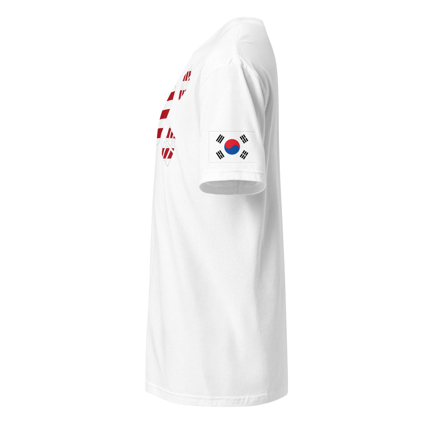 Korean American white t-shirt stars forward design left sleeve Korean flag